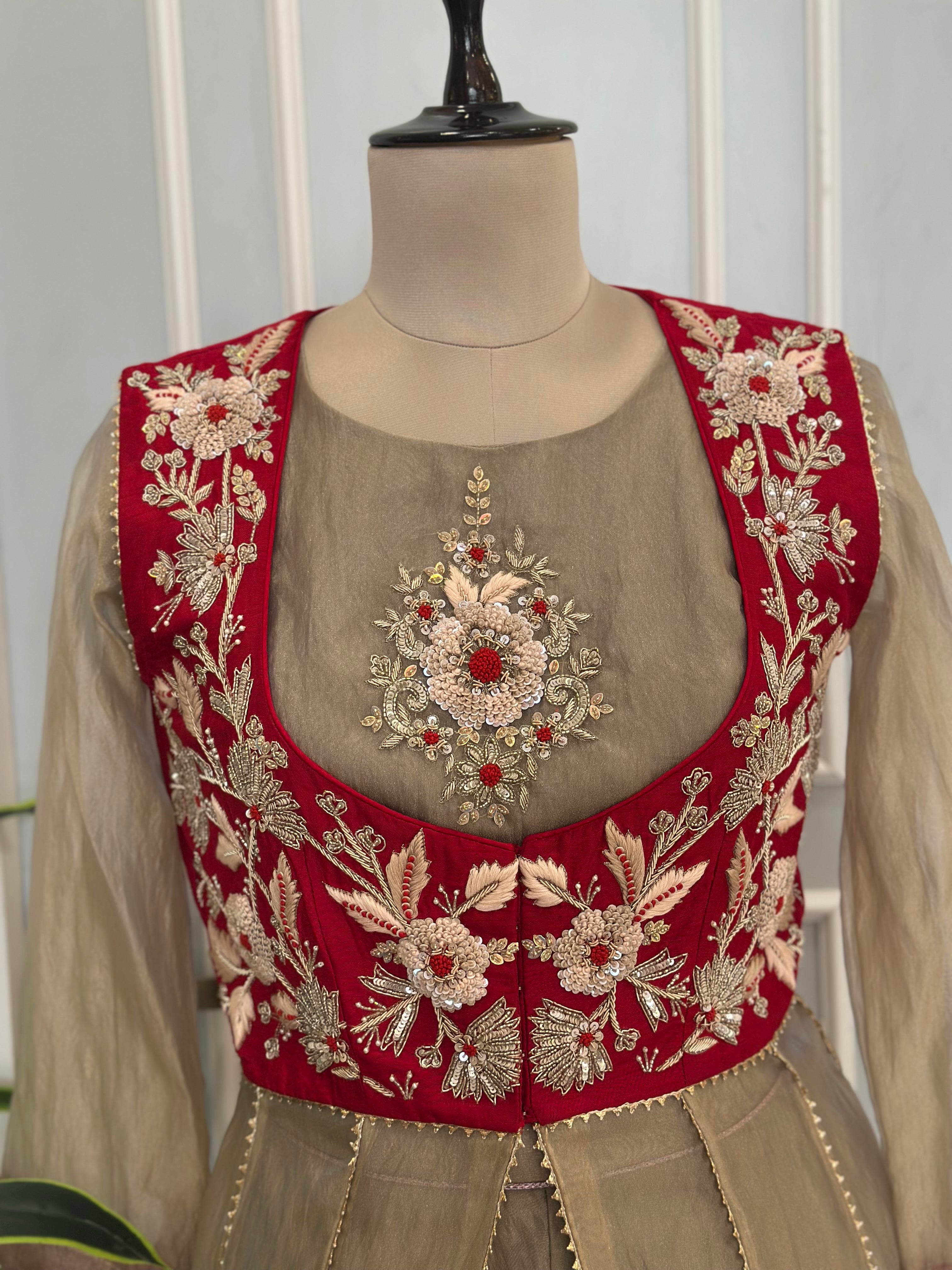 Jacket Style Handwork Anarkali with Dupatta