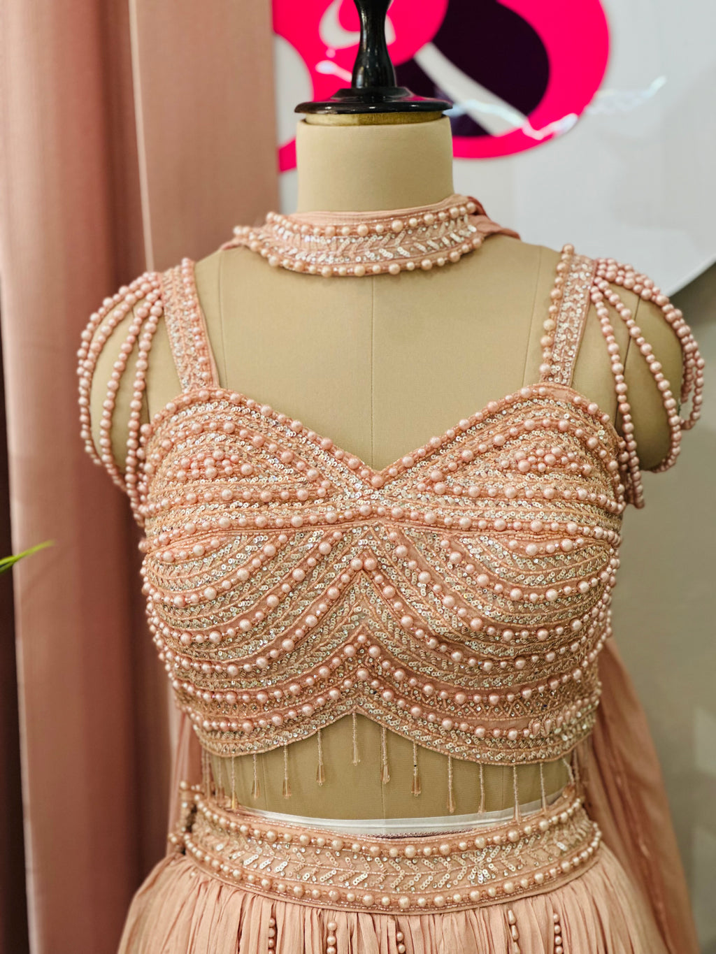 Soft Peach Designer Lehenga with Pearl Handwork