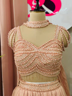 Soft Peach Designer Lehenga with Pearl Handwork