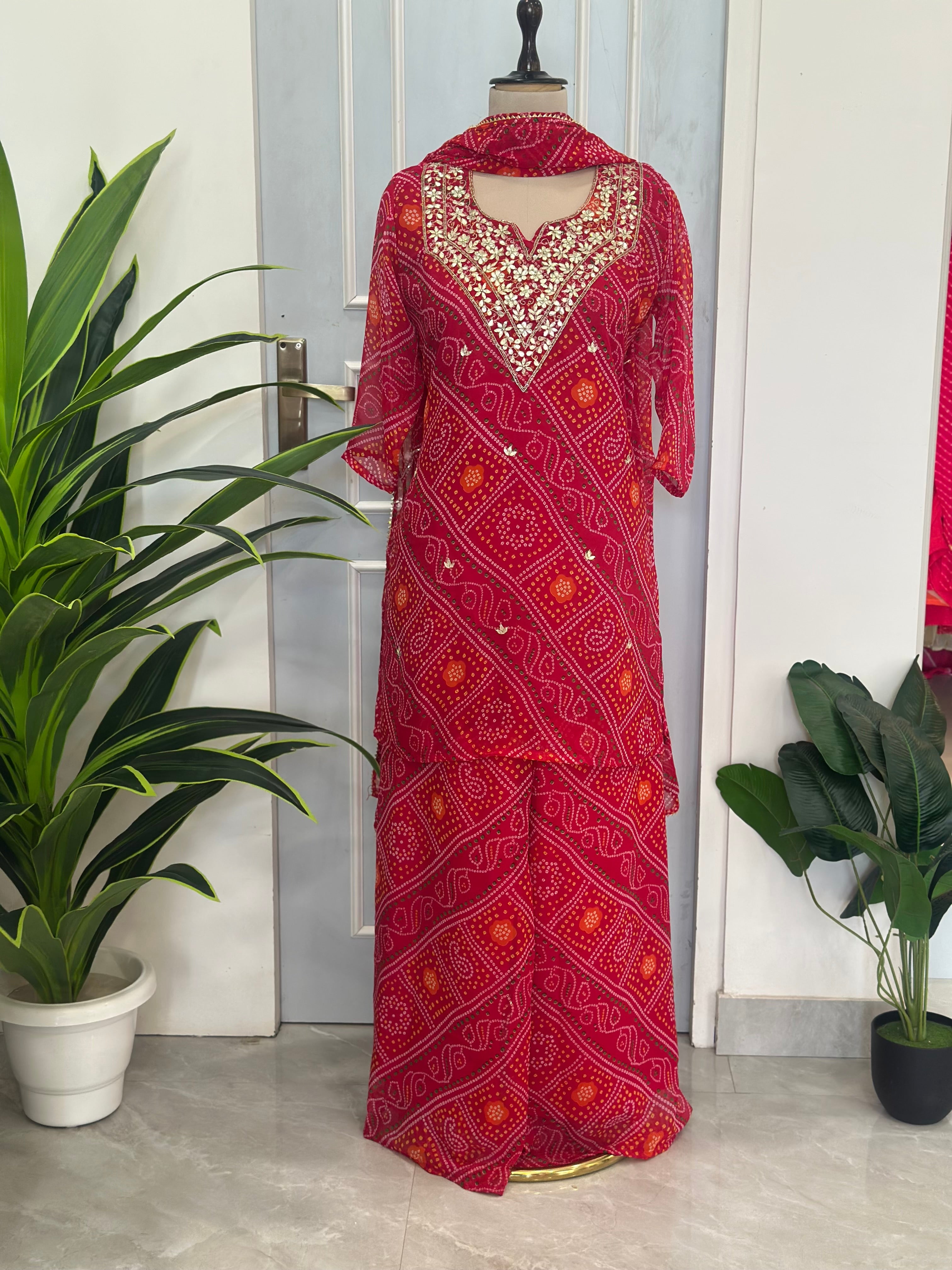 ✨ Traditional Bandhej Handwork Three-Piece Set ✨
