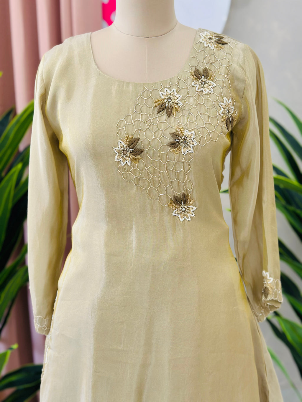Elegant Floral Handwork Kurta Palazzo Co-ord Set