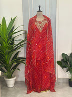 ✨ Traditional Bandhej Handwork Three-Piece Set ✨