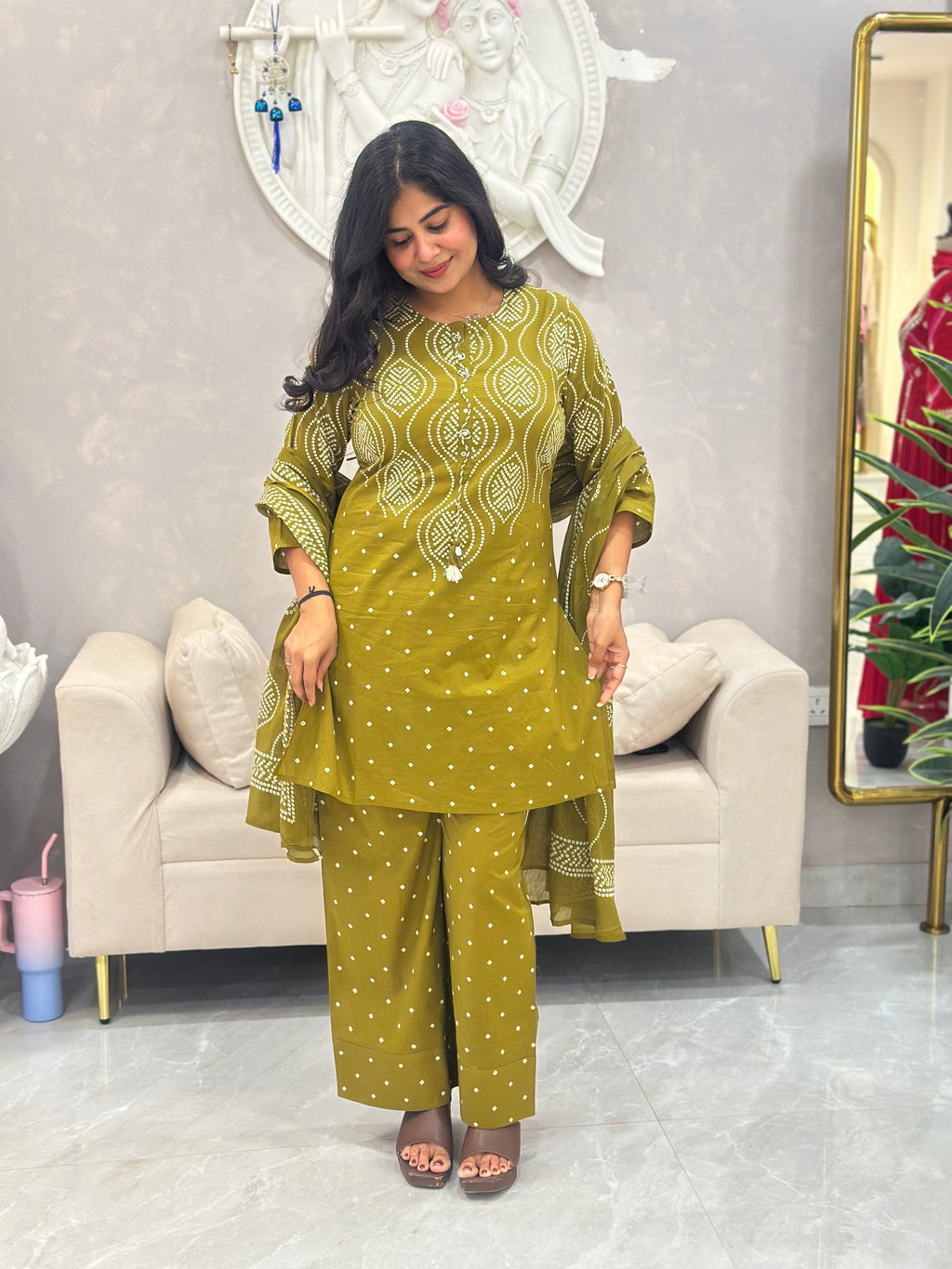 Traditional Bandhej Print Farshi Kurta Set