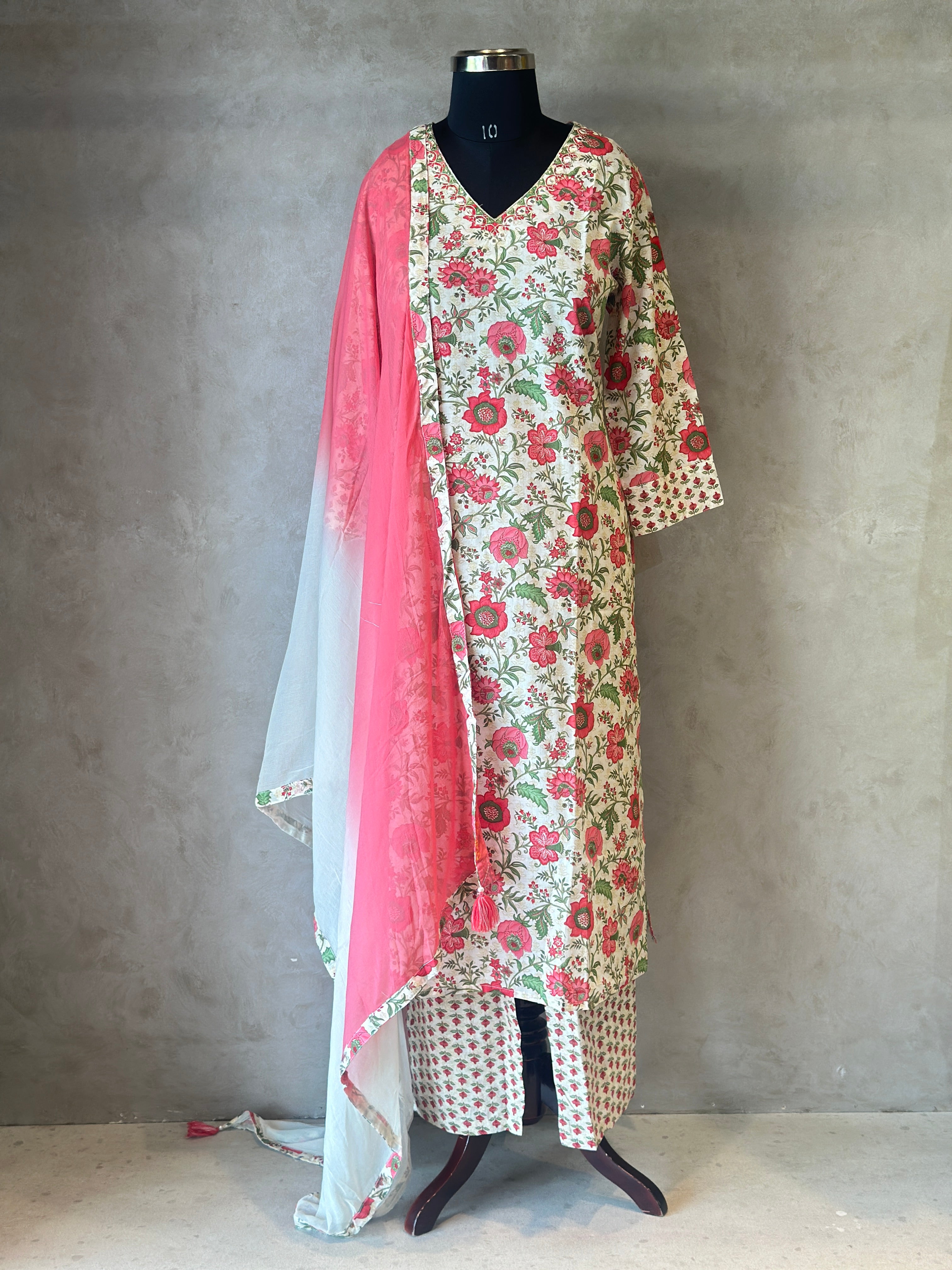 FLORAL THREE PIECE COTTON SUIT SET