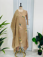 Pure Mal chanderi Hand Embroidery Suit Set