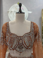 Rust Embellished Designer Drape Saree
