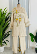 Beautiful Floral Handwork Jute Co-ord Set