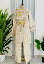 Beautiful Floral Handwork Jute Co-ord Set