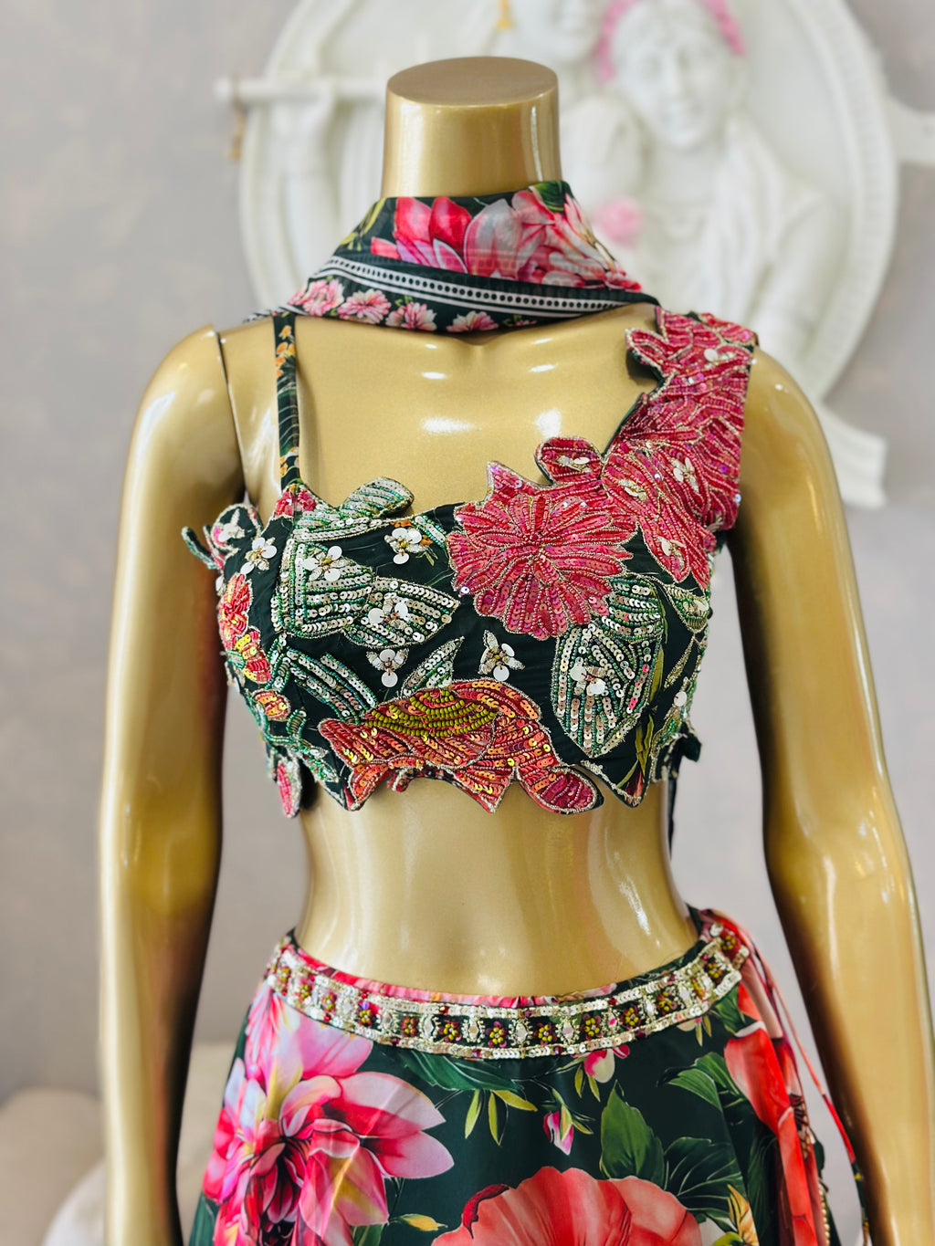 Luxury Floral Print Lehenga Set with Handcrafted Designer Blouse