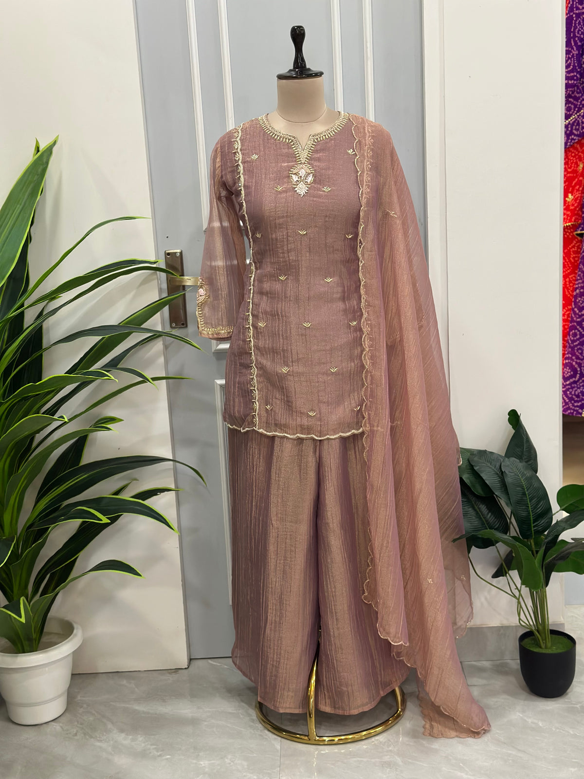 ✨ Premium Tissue Handwork Kurta Palazzo Dupatta Set ✨