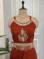 Rust Royale Handwork Cape & Drape Skirt Set