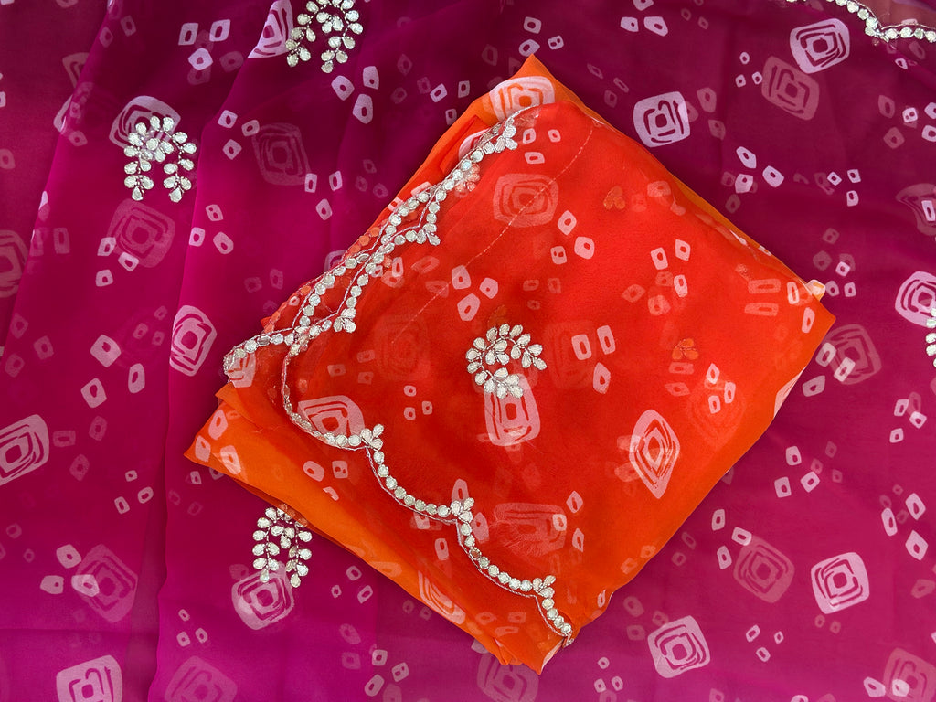 Elegant Bandhani Saree with Handwork Border Detailing