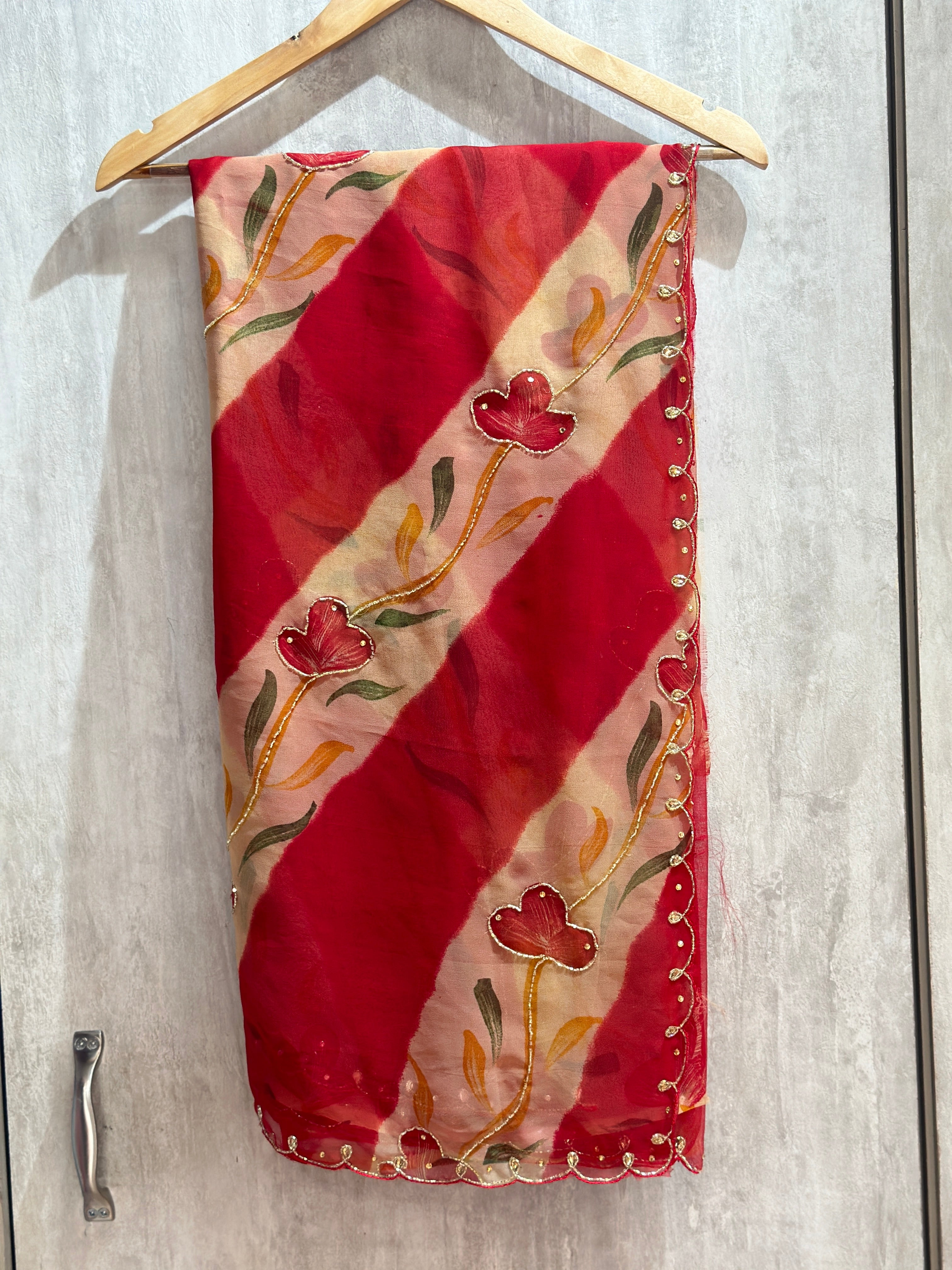 FLORAL PRINT HANDWORK SAREE