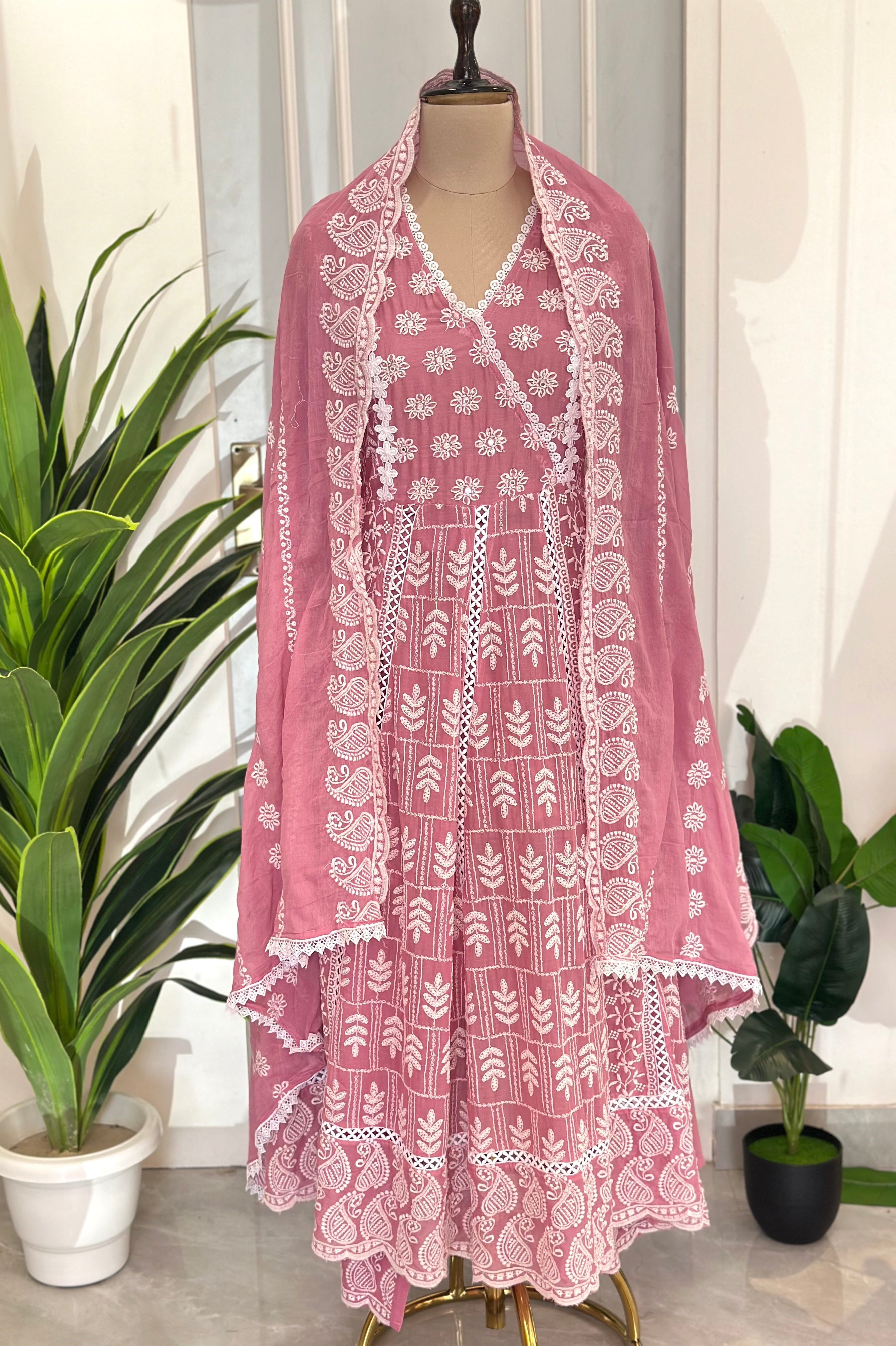 Chikankari Suit In Anarkali Pattern