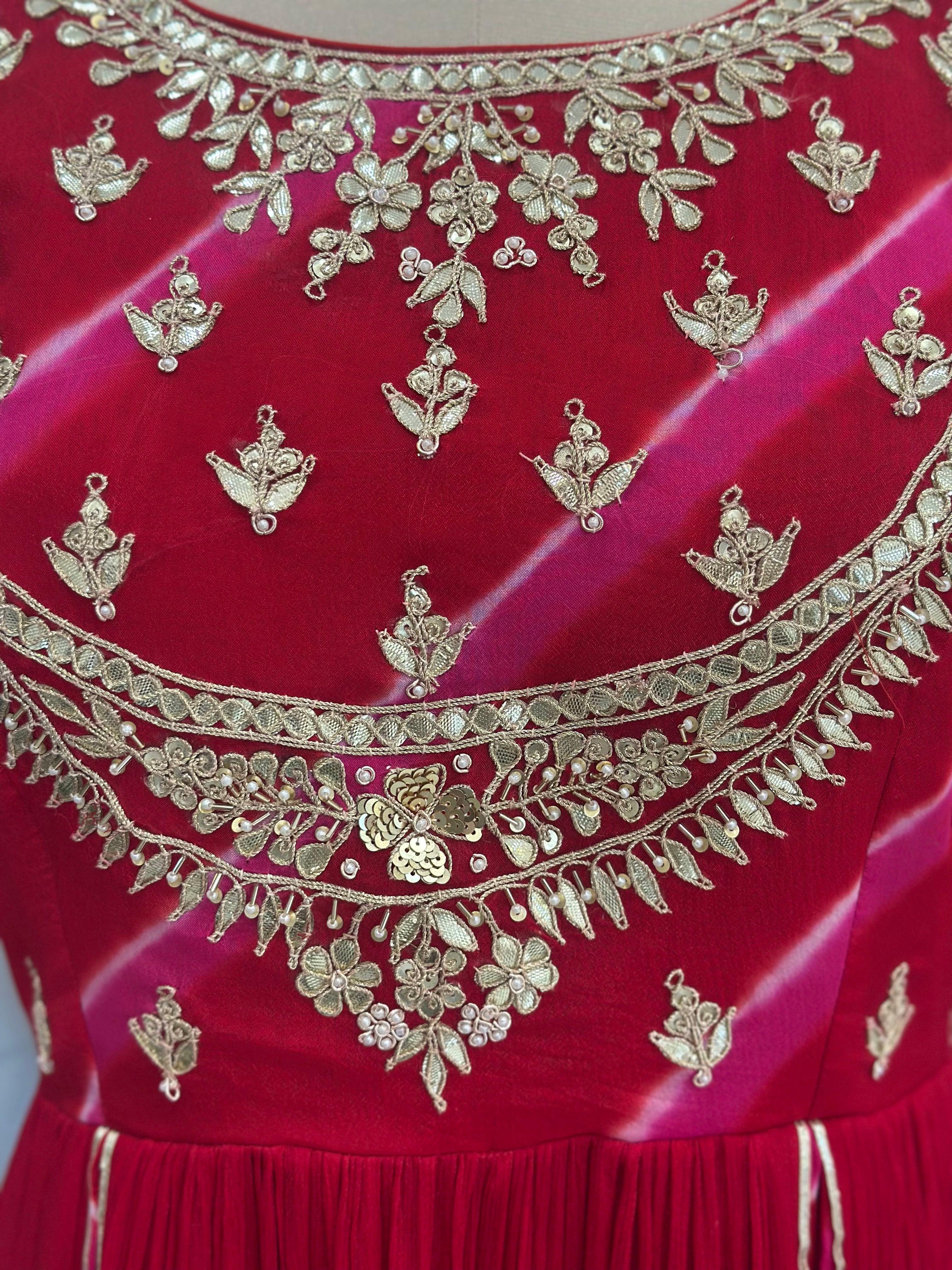 Designer Leheriya Anarkali with Gota Patti Detailing