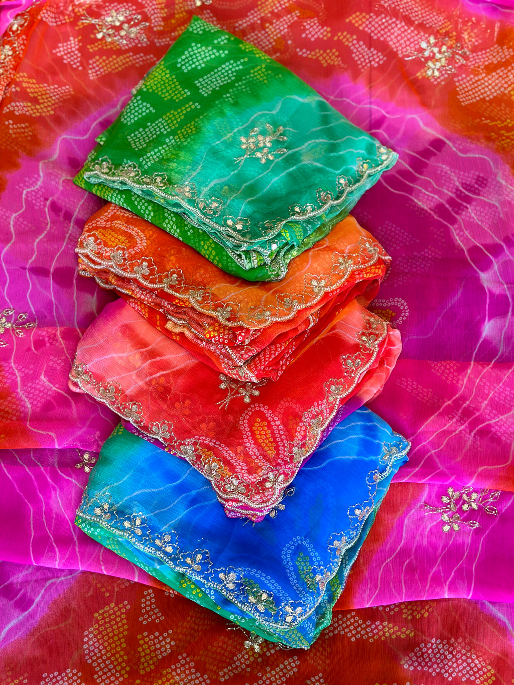 💐 Chiffon Bhandej Handwork Saree💐