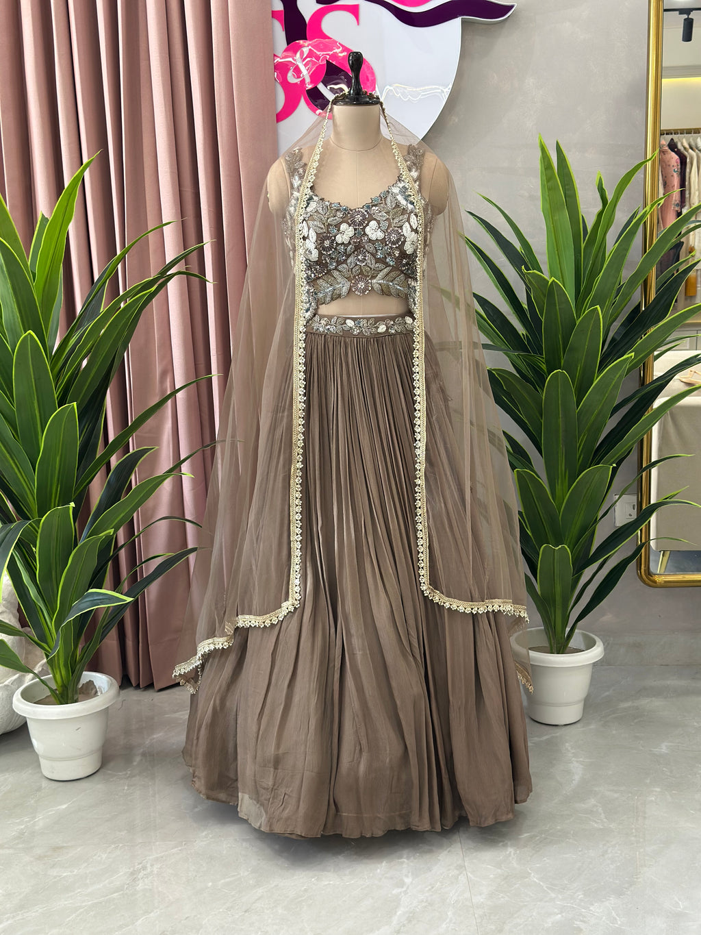 Designer Handwork Blouse Lehenga with Pleated Skirt