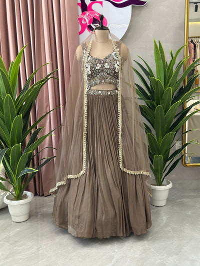 Designer Handwork Blouse Lehenga with Pleated Skirt