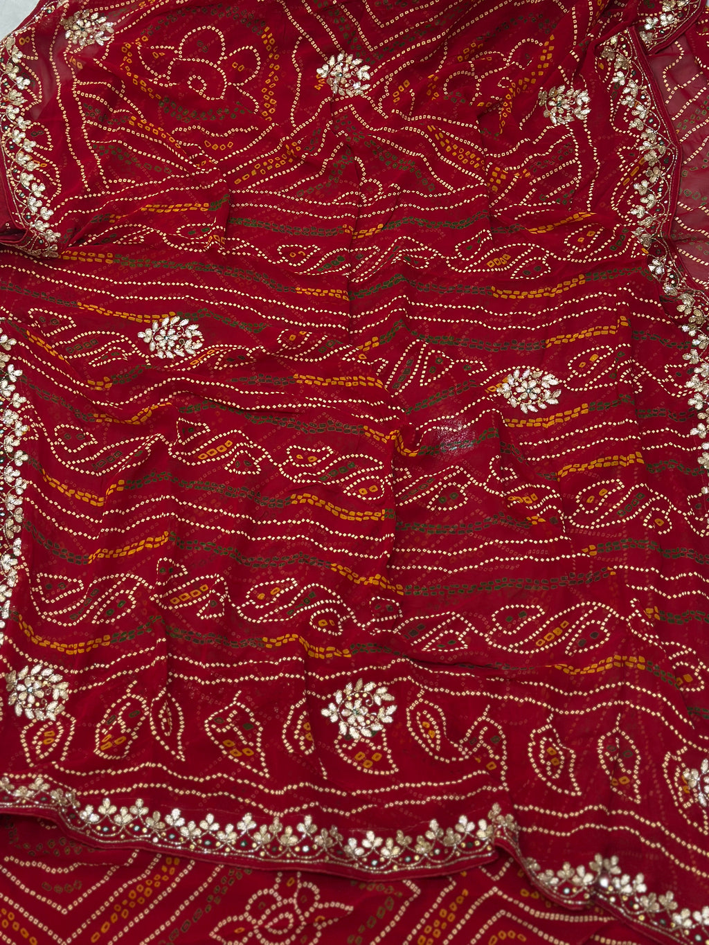 🌹✨Rani Bandhej Saree With Floral Gota Patti Handwork ✨🌹