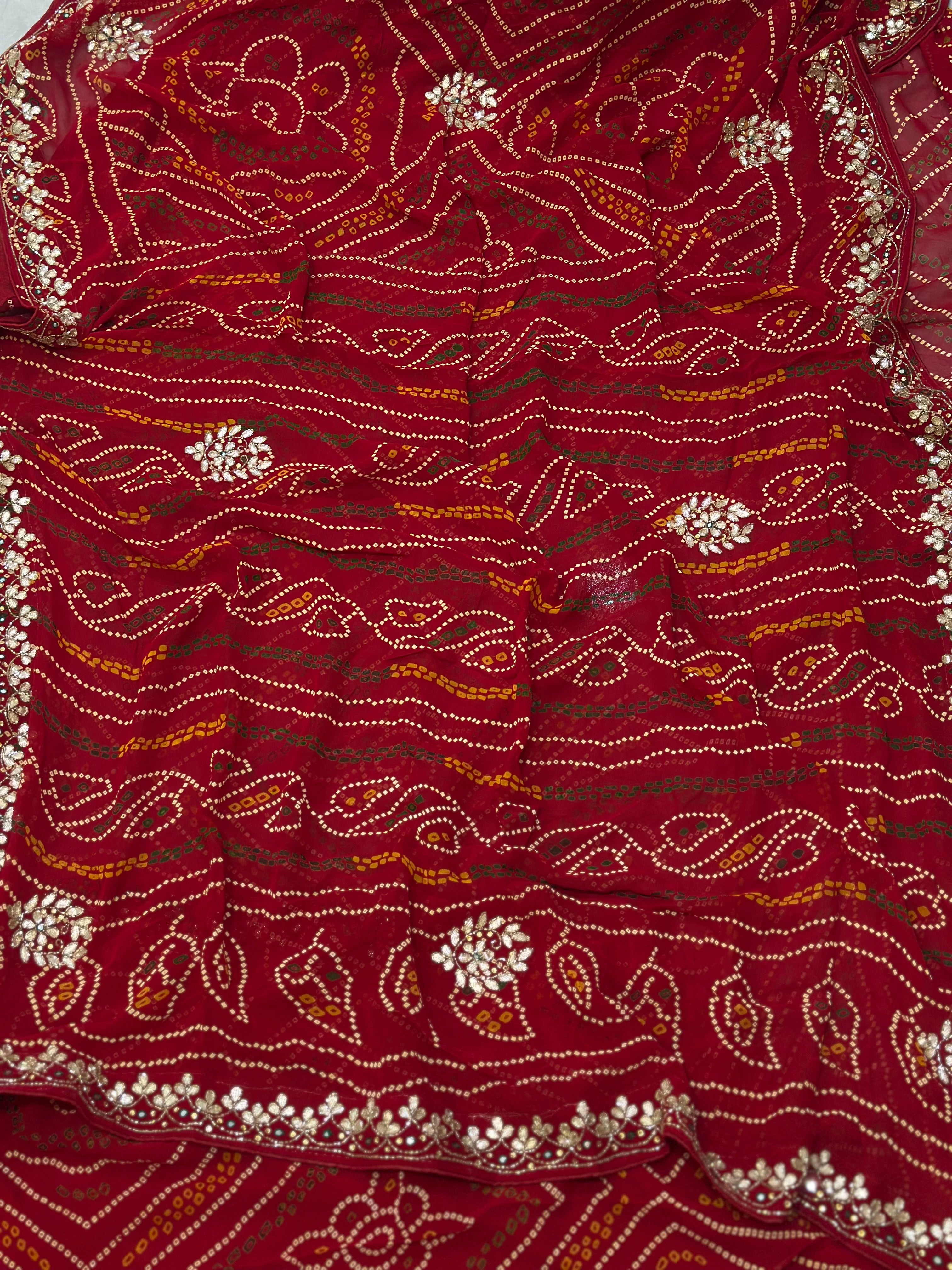 🌹✨Rani Bandhej Saree With Floral Gota Patti Handwork ✨🌹