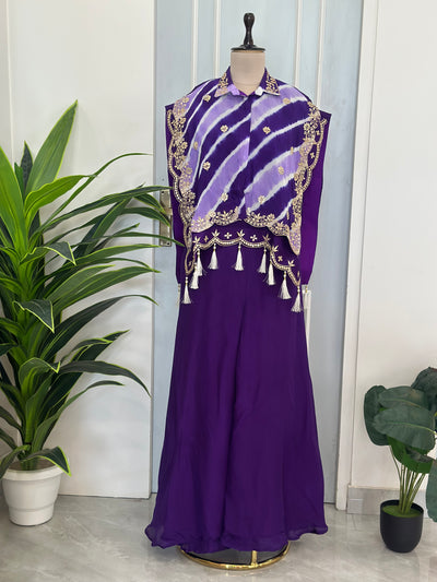 ✨ Designer Leheriya Handwork Cape Palazzo Co-Ord Set✨