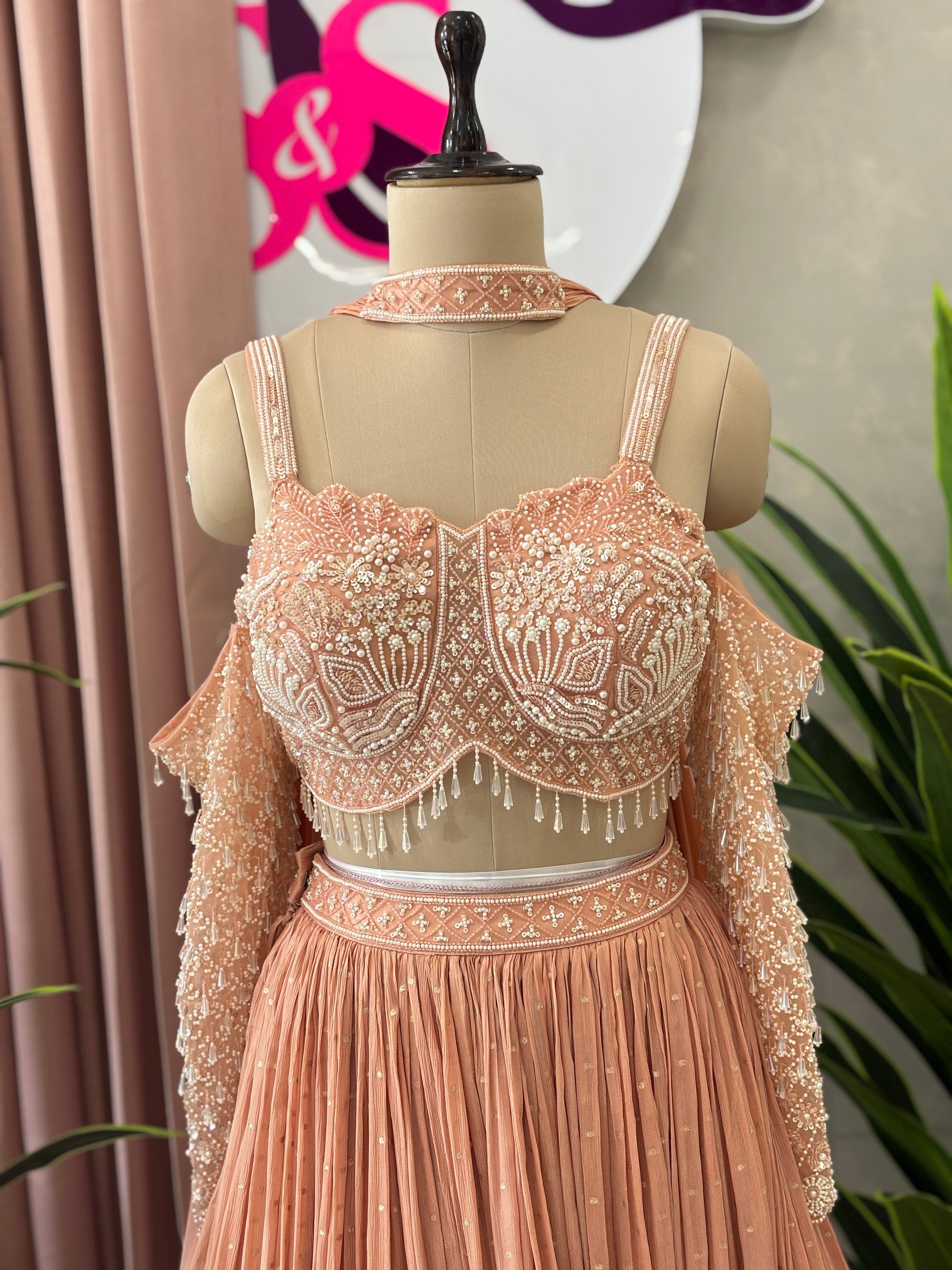 Elegant Off-Shoulder Handwork Lehenga Set
