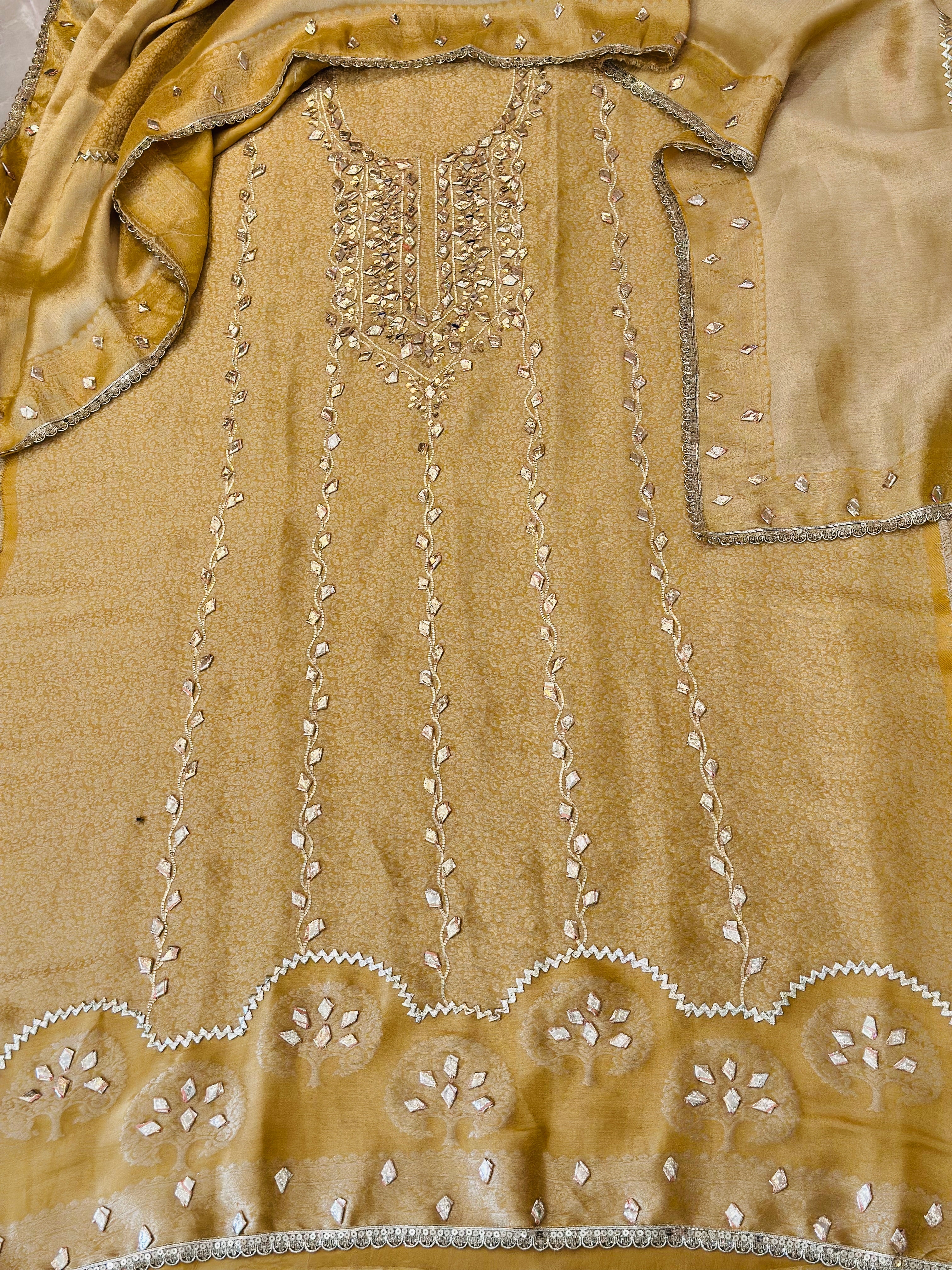 Premium Gota Patti Handwork Unstitched Suit Set