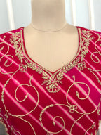 Traditional Rani Pink Handwork Gown with Dupatta