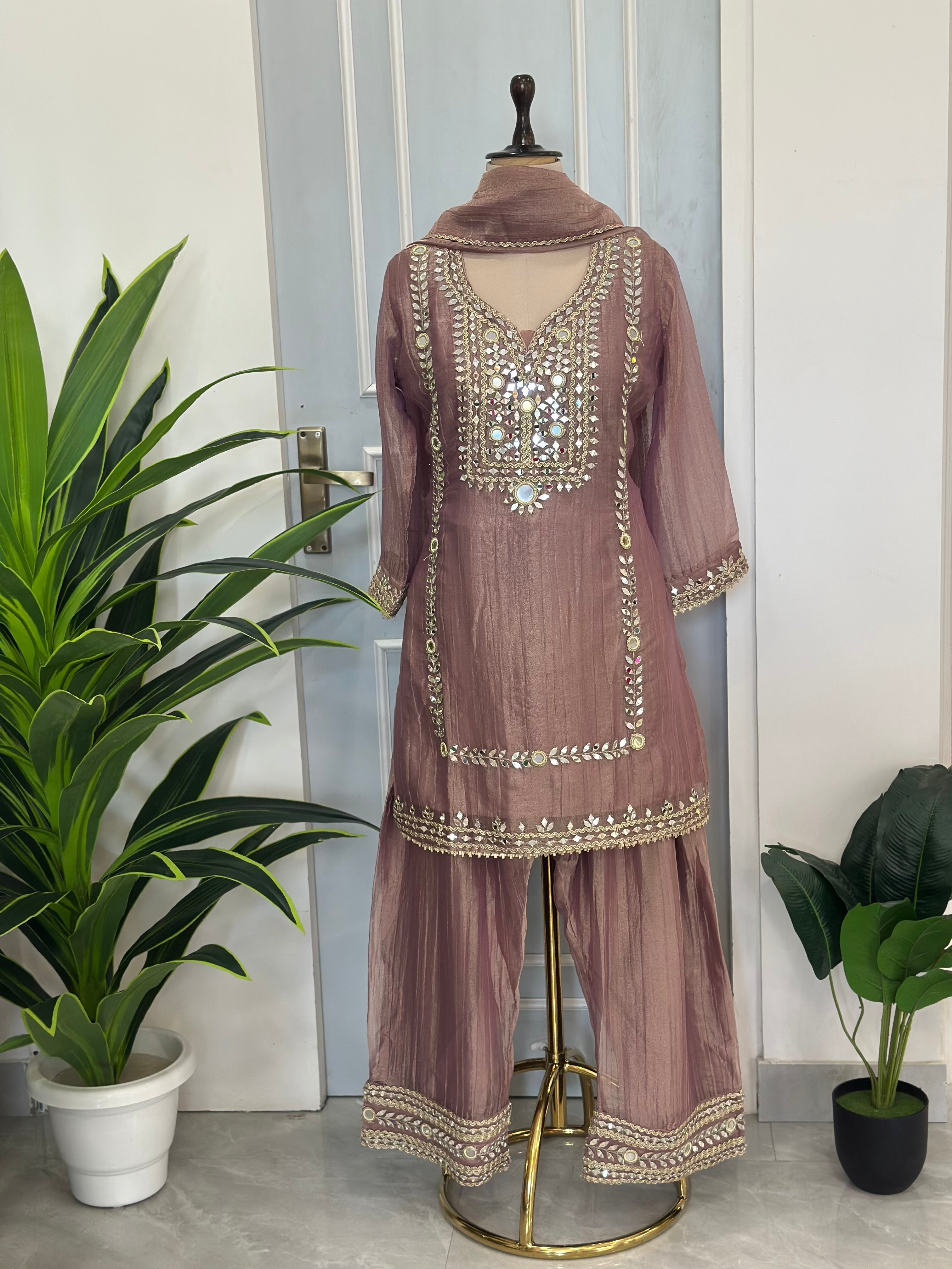 ✨ Elegant Mirror Work Farshi Set ✨
