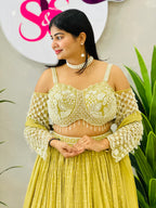 Elegant Off-Shoulder Handwork Lehenga Set
