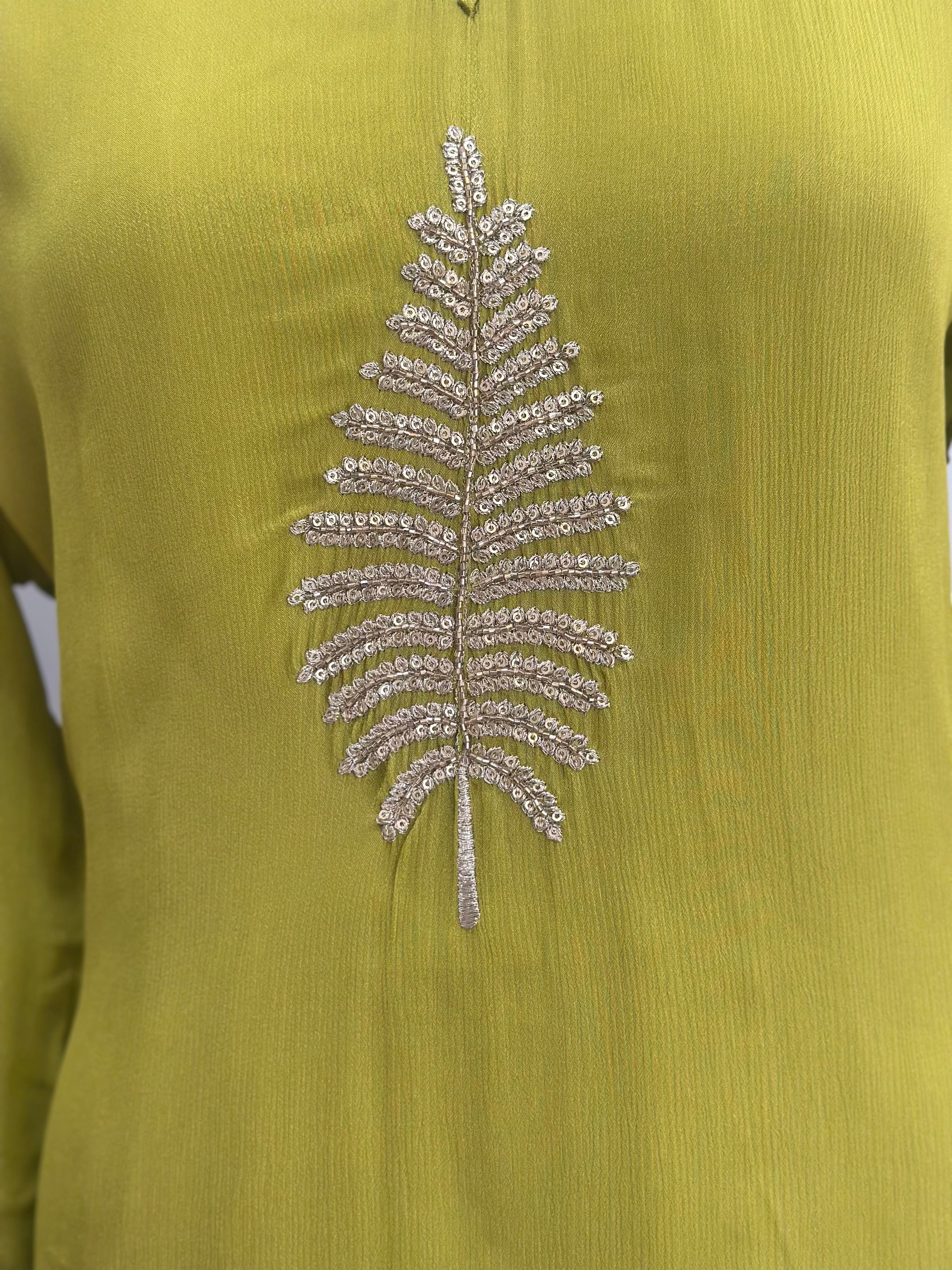 Olive Green Handwork Kurta Palazzo Set with Dupatta ✨