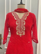 🌸Elegant Leheriya Handwork Kurta Pant Dupatta Set🌸