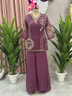 Designer Handwork Peplum Suit with Flowy Palazzo Pants