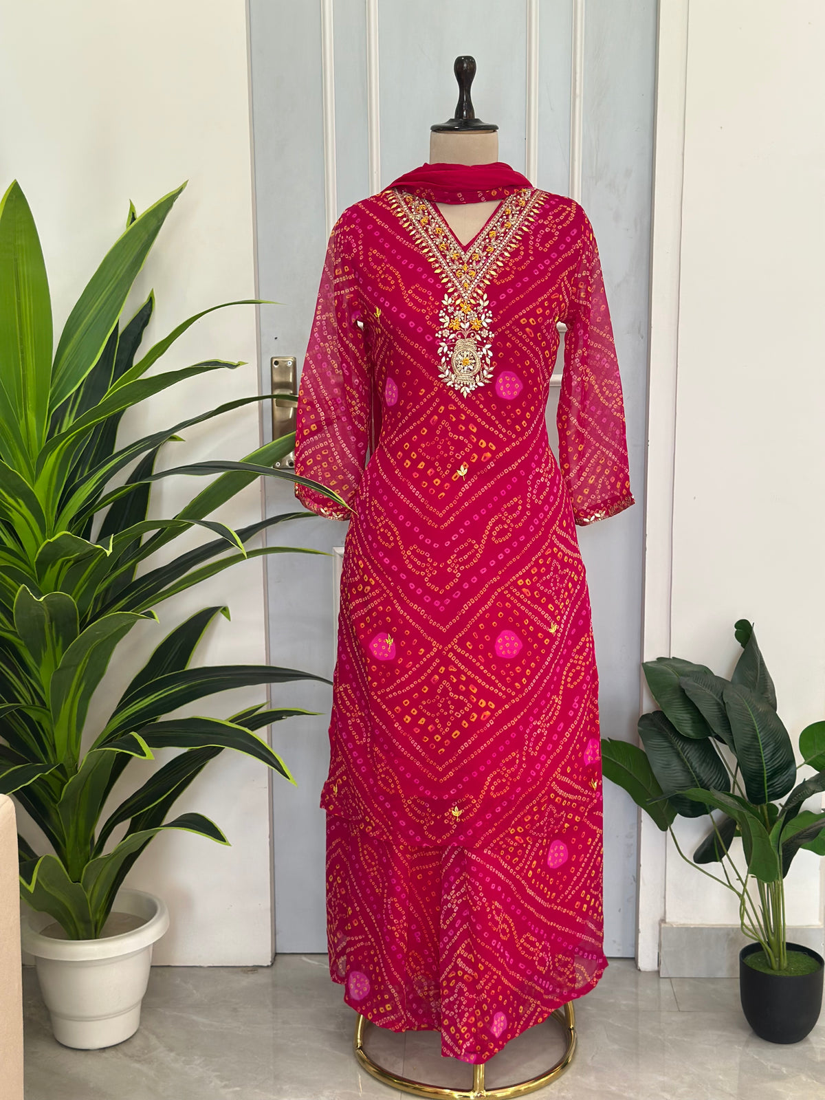 ❤️ Royal Bandhej Handwork Kurta Palazzo Set with Dupatta ❤️