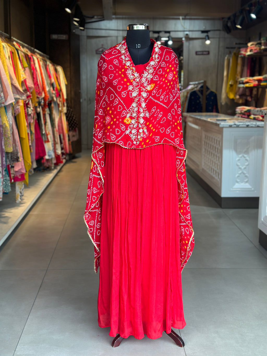 BHANDEJ SKIRT IN KAFTAN SET