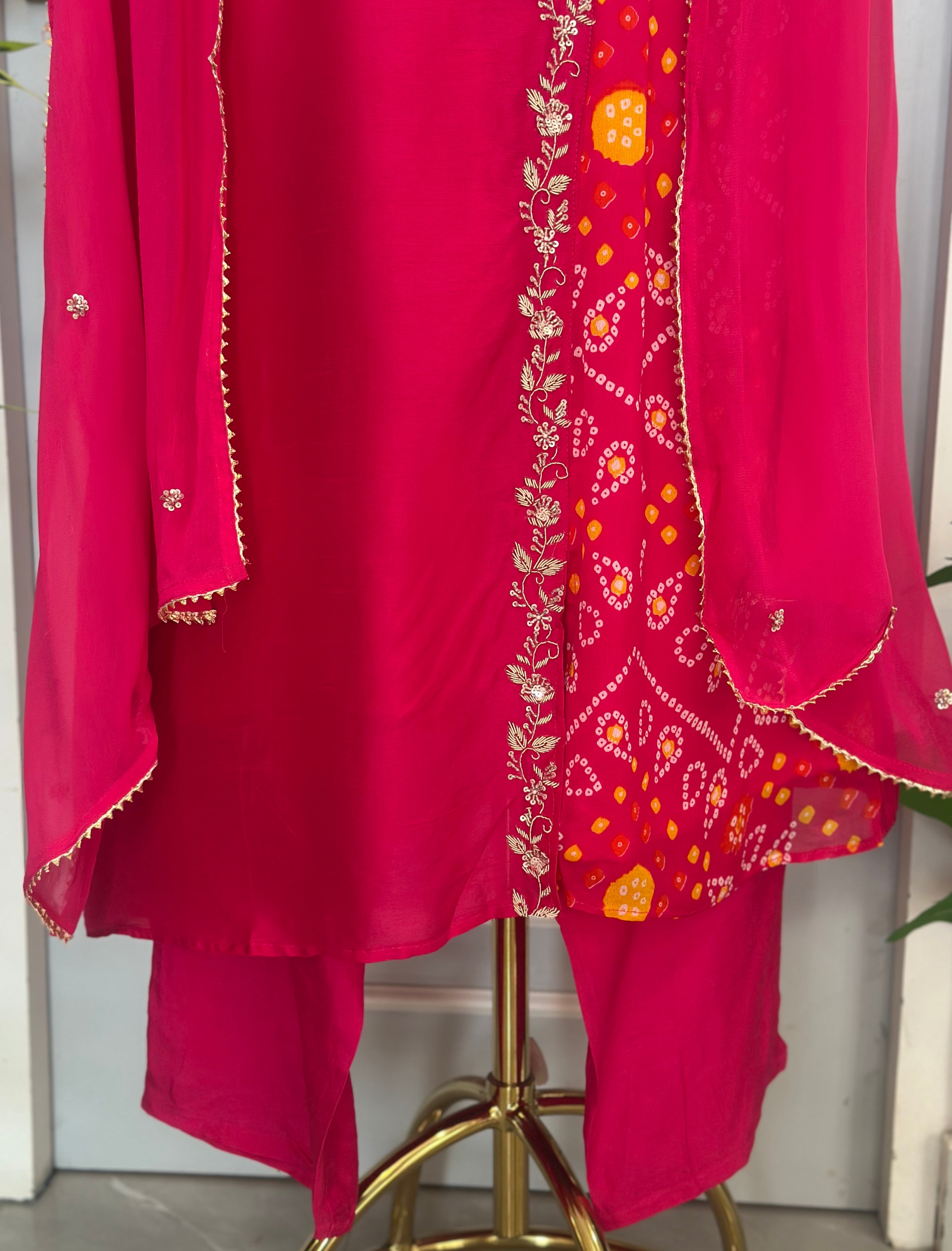 Traditional Bandhani Angrakha Kurta Set with Dupatta ✨
