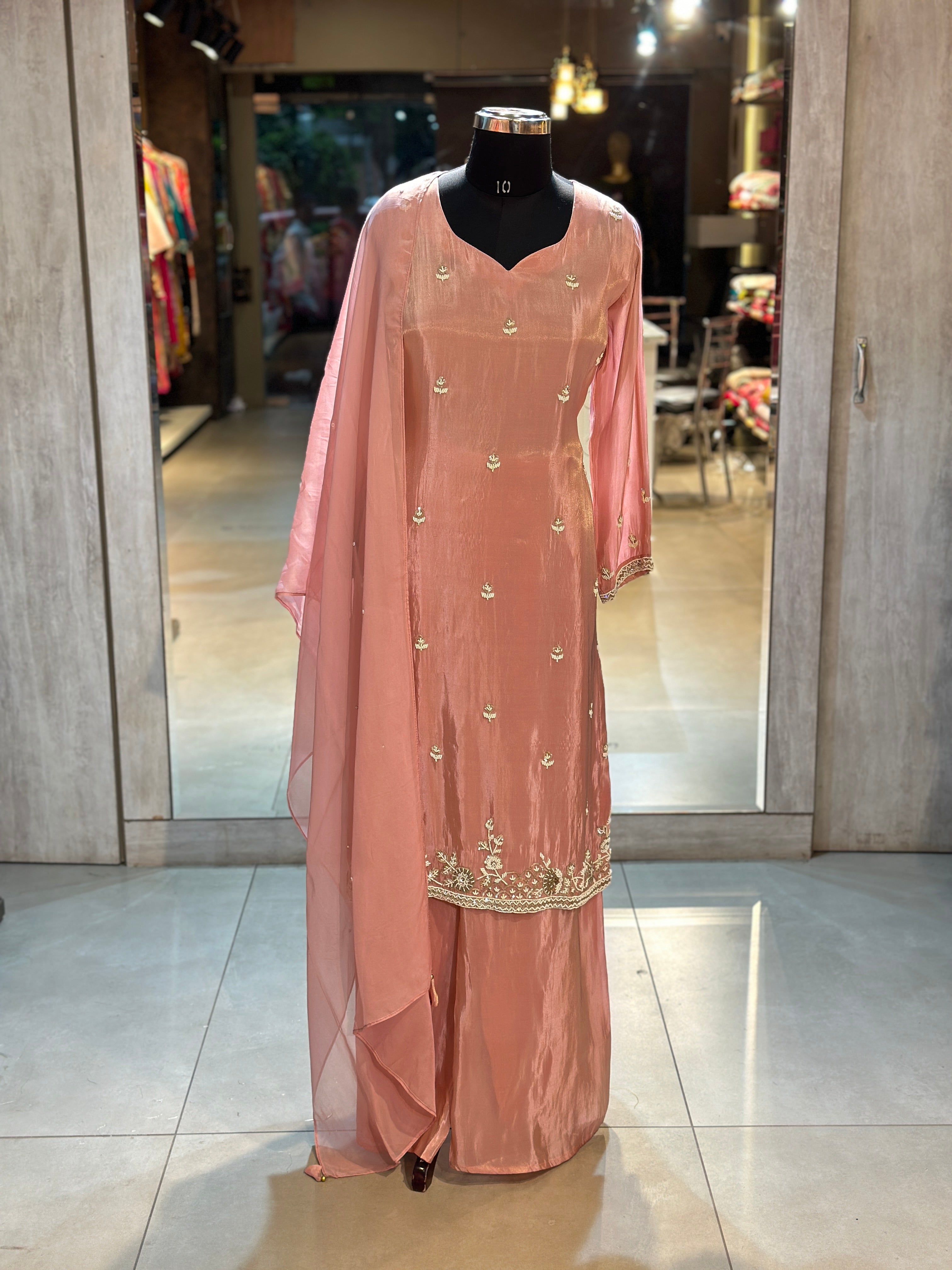 PURE ZARI TISSUE HANDWORK STRAIGHT SUIT SET