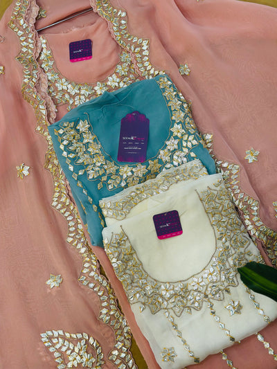 Premium Gota Handwork Unstitched Suit Set