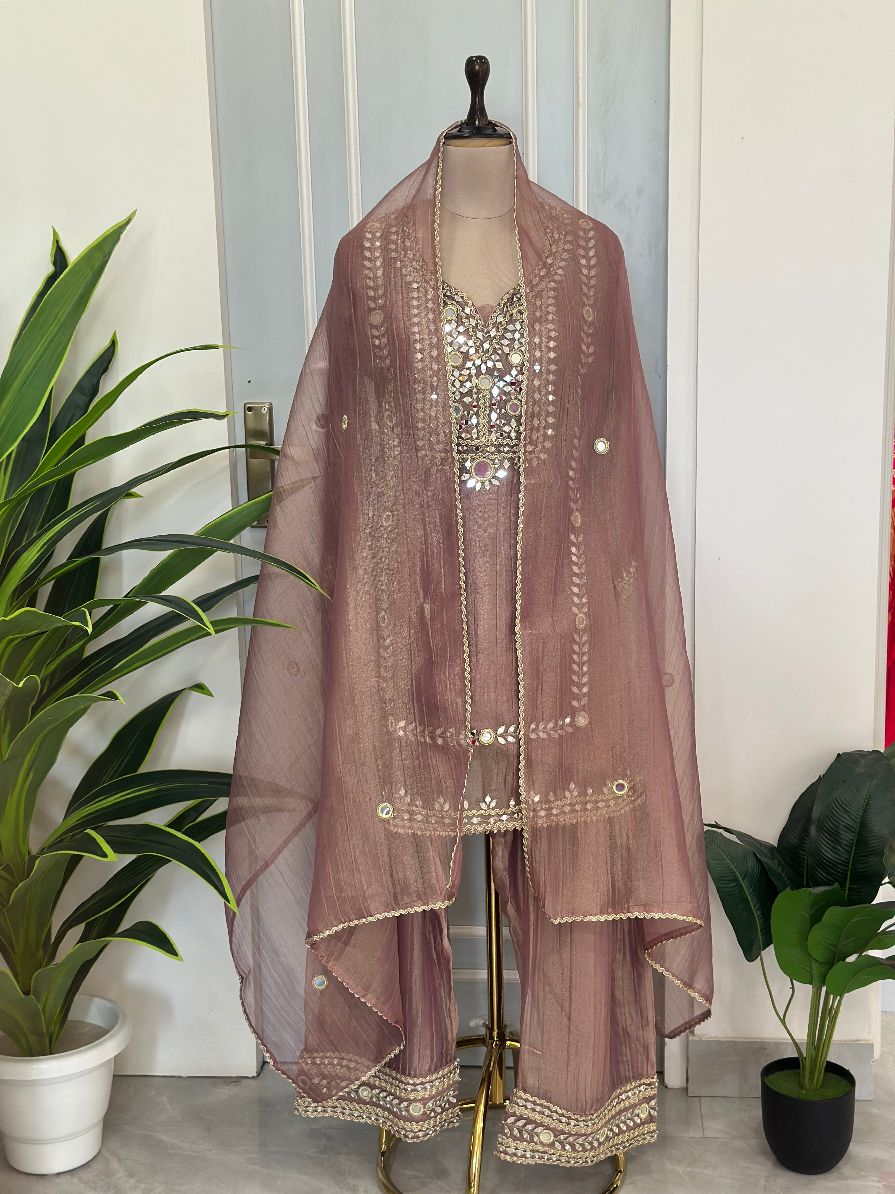 ✨ Elegant Mirror Work Farshi Set ✨