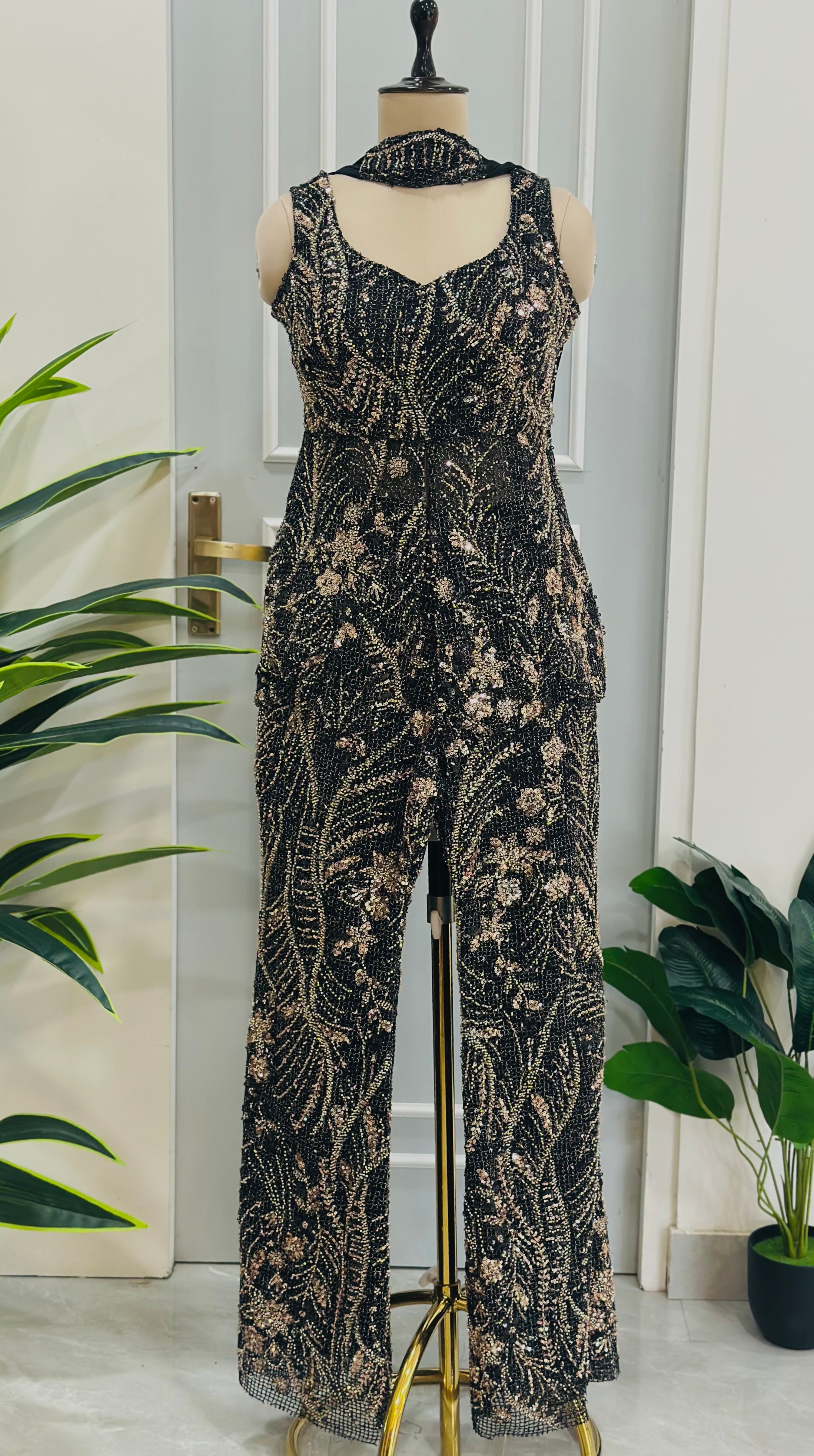 Royal Black Heavy Handwork Occasion Wear Indo-western Set