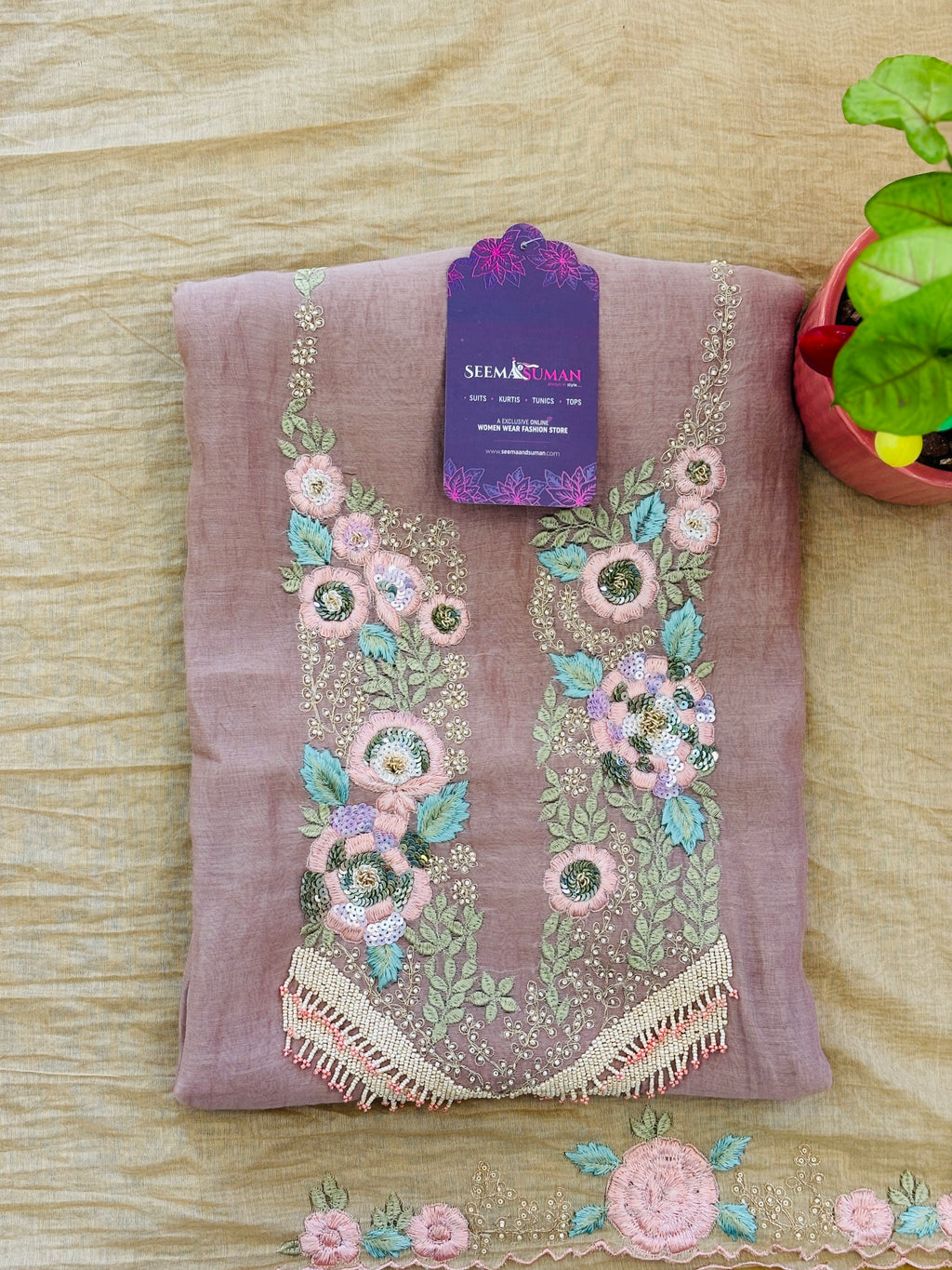 Designer Floral Threadwork Dress Material