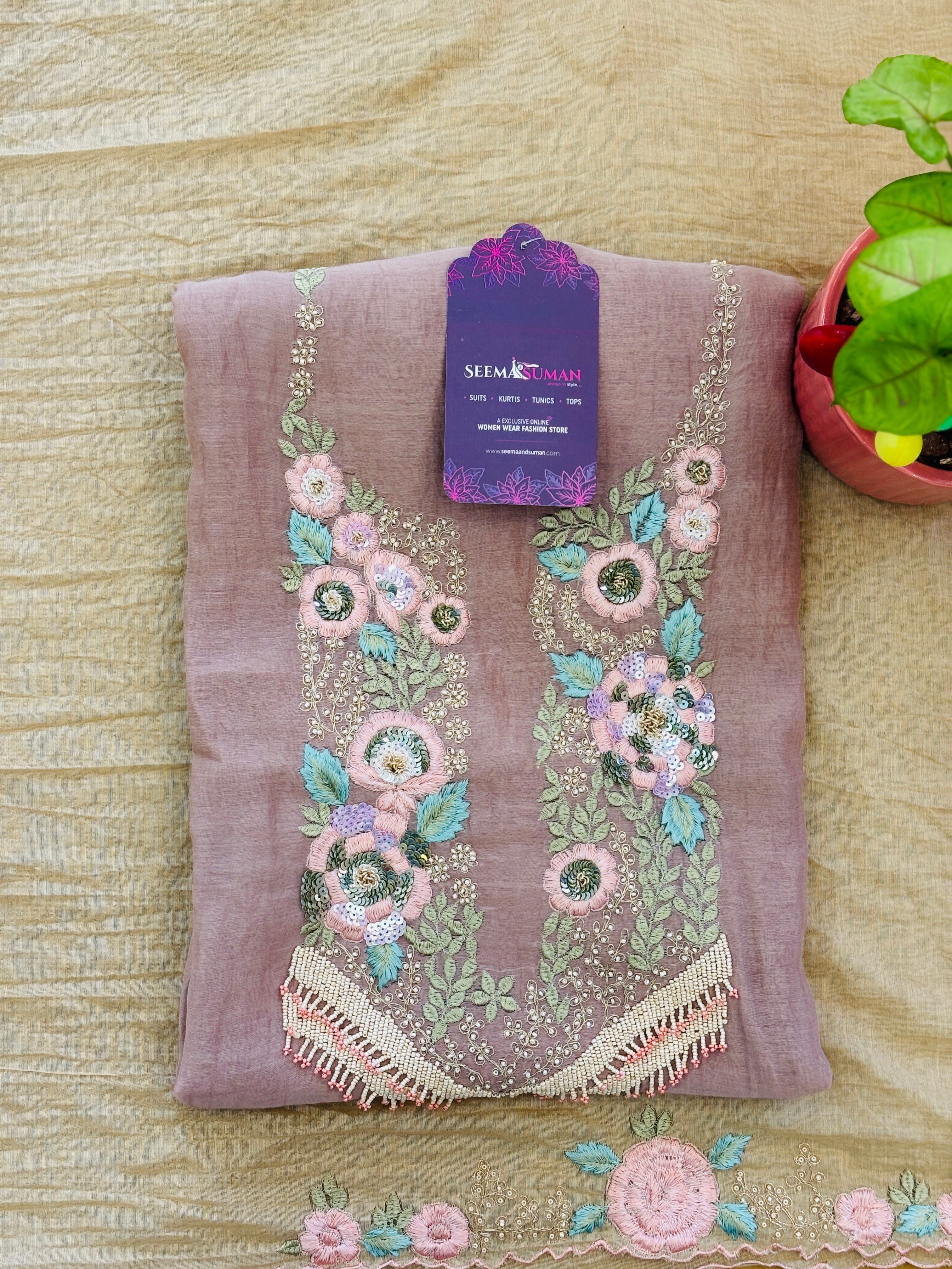 Designer Floral Threadwork Dress Material