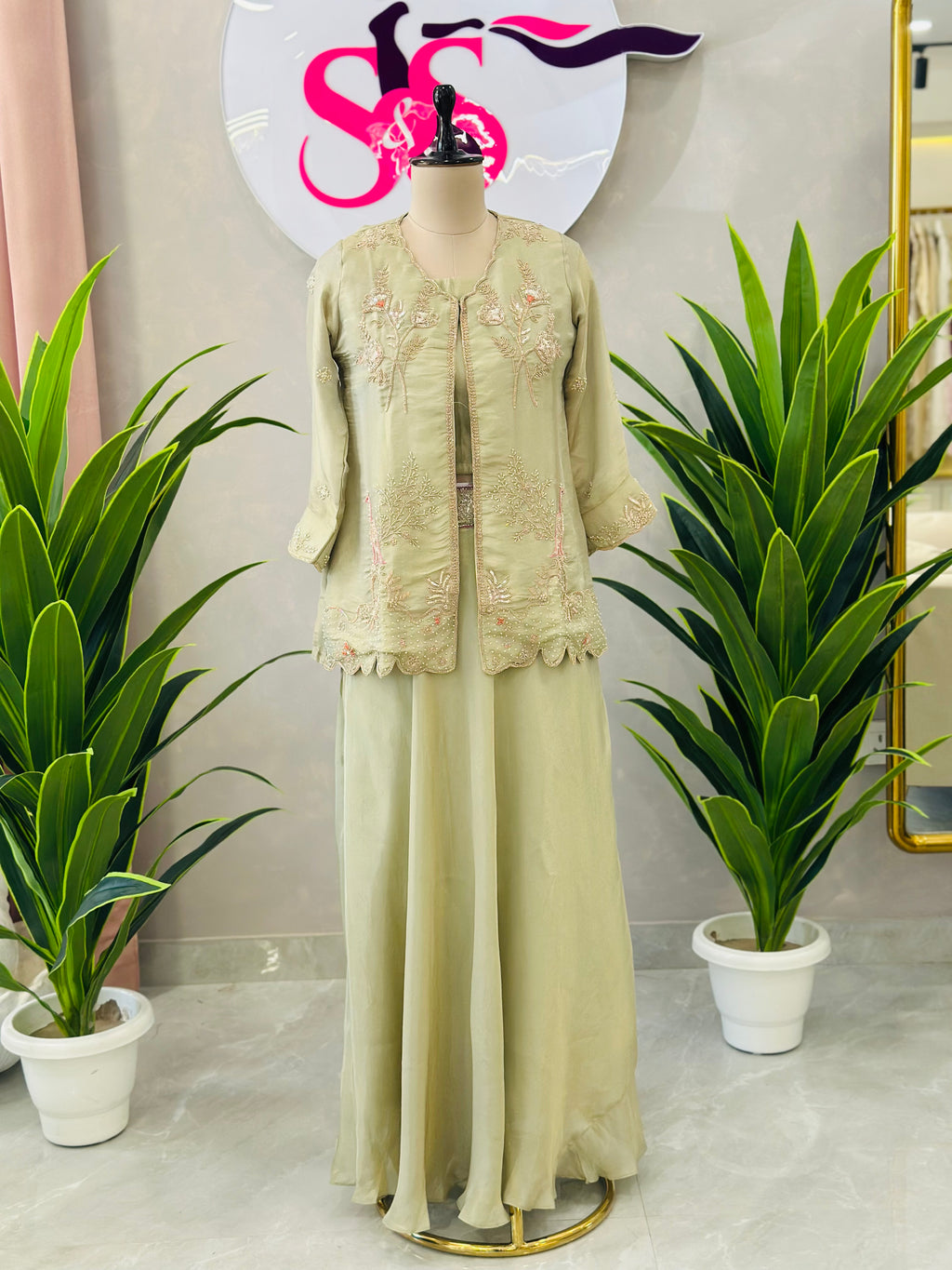 PREMIUM HANDWORK JACKET SET WITH DRAPE SKIRT