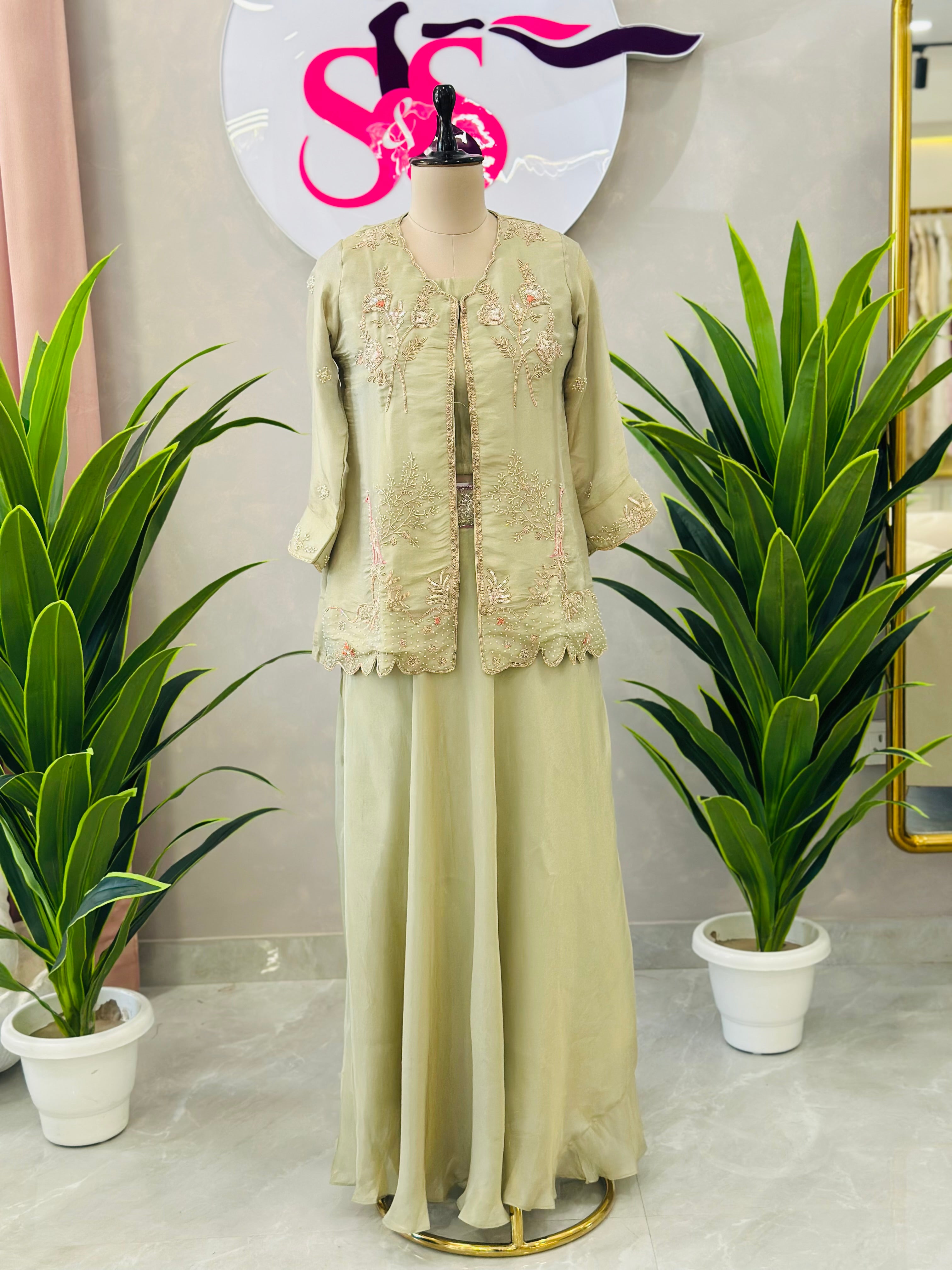 PREMIUM HANDWORK JACKET SET WITH DRAPE SKIRT