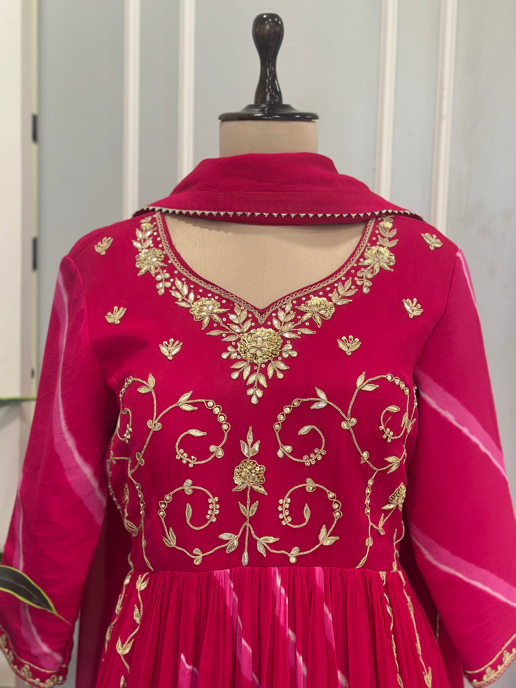 Elegant Leheriya Anarkali with Dupatta