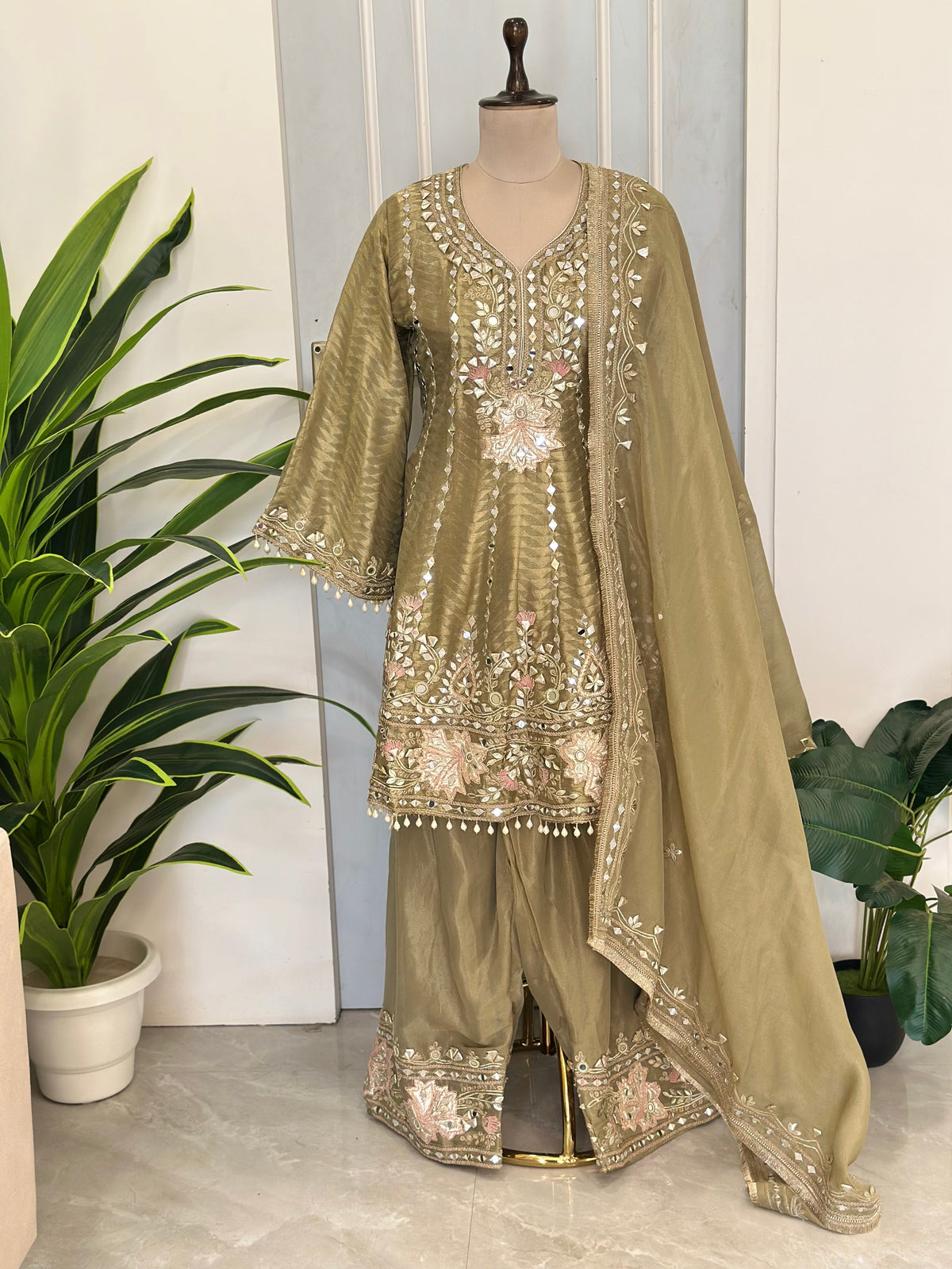 Premium Mirror Handwork Kurta Pant Dupatta Set