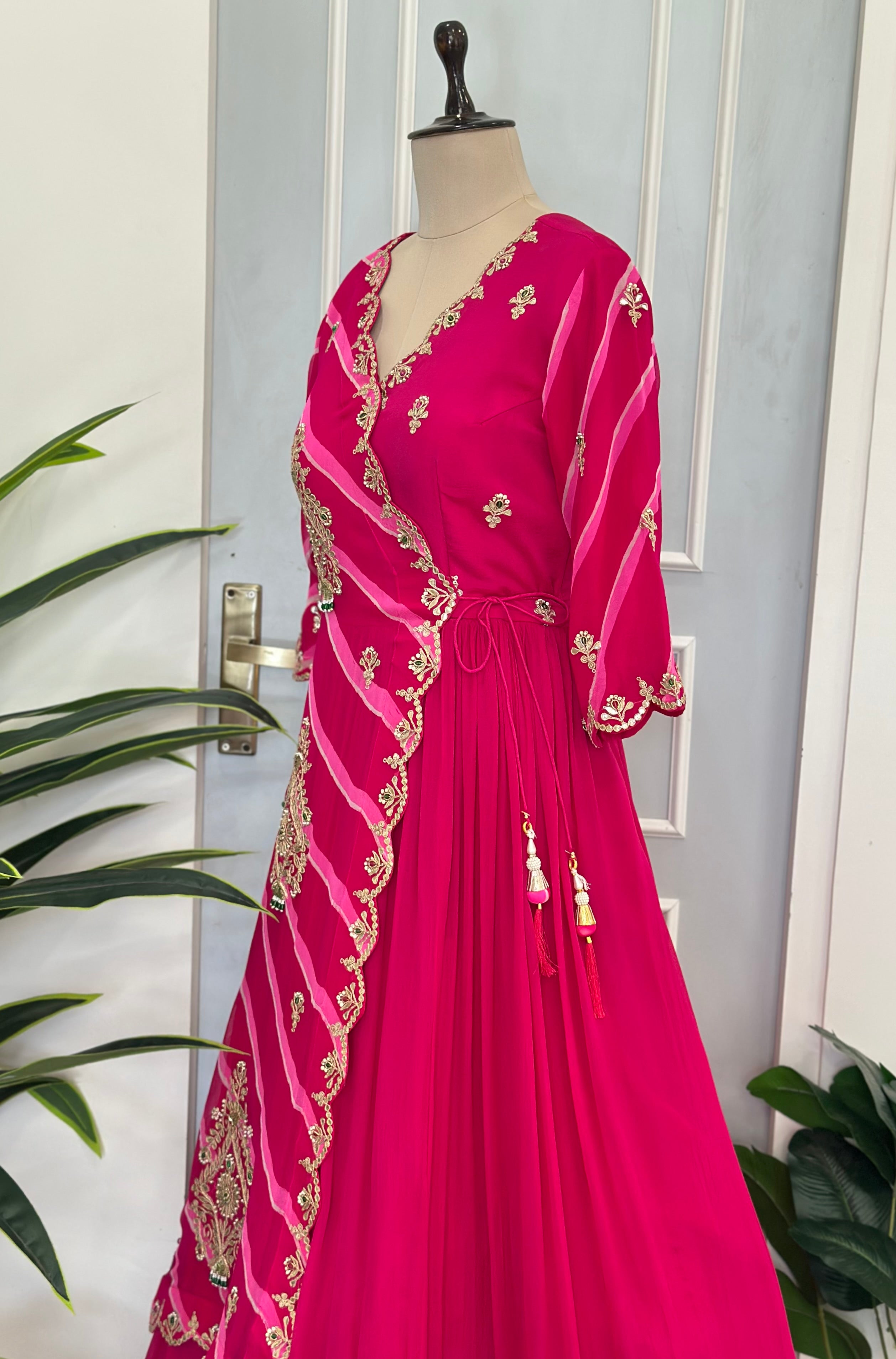 Traditional Leheriya Handcrafted Anarkali Gown