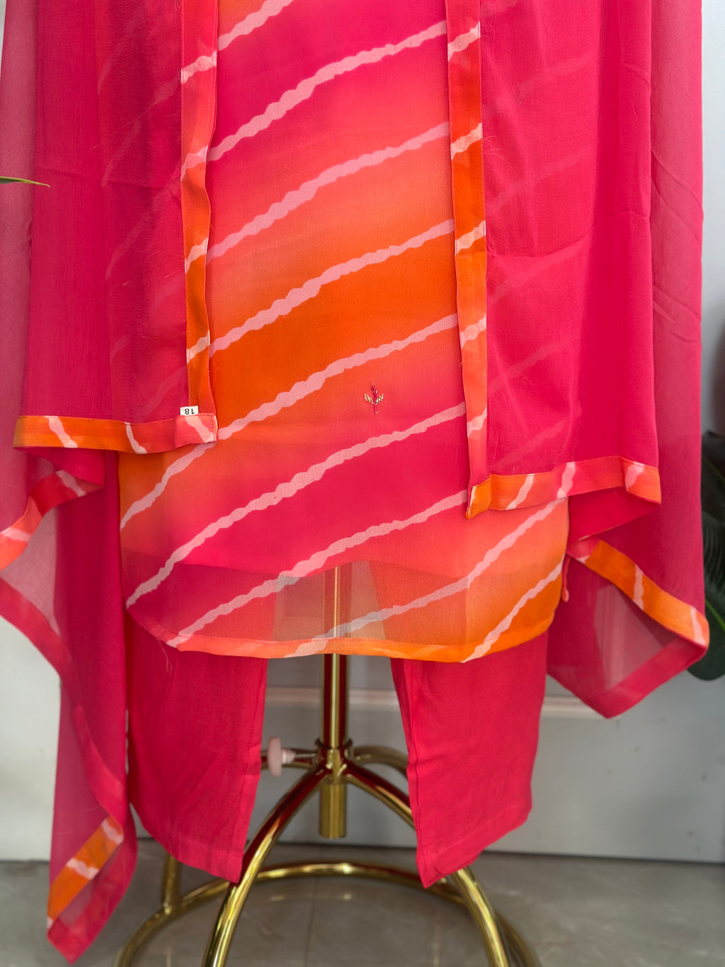 Leheriya Handwork Straight Kurta Set with Dupatta