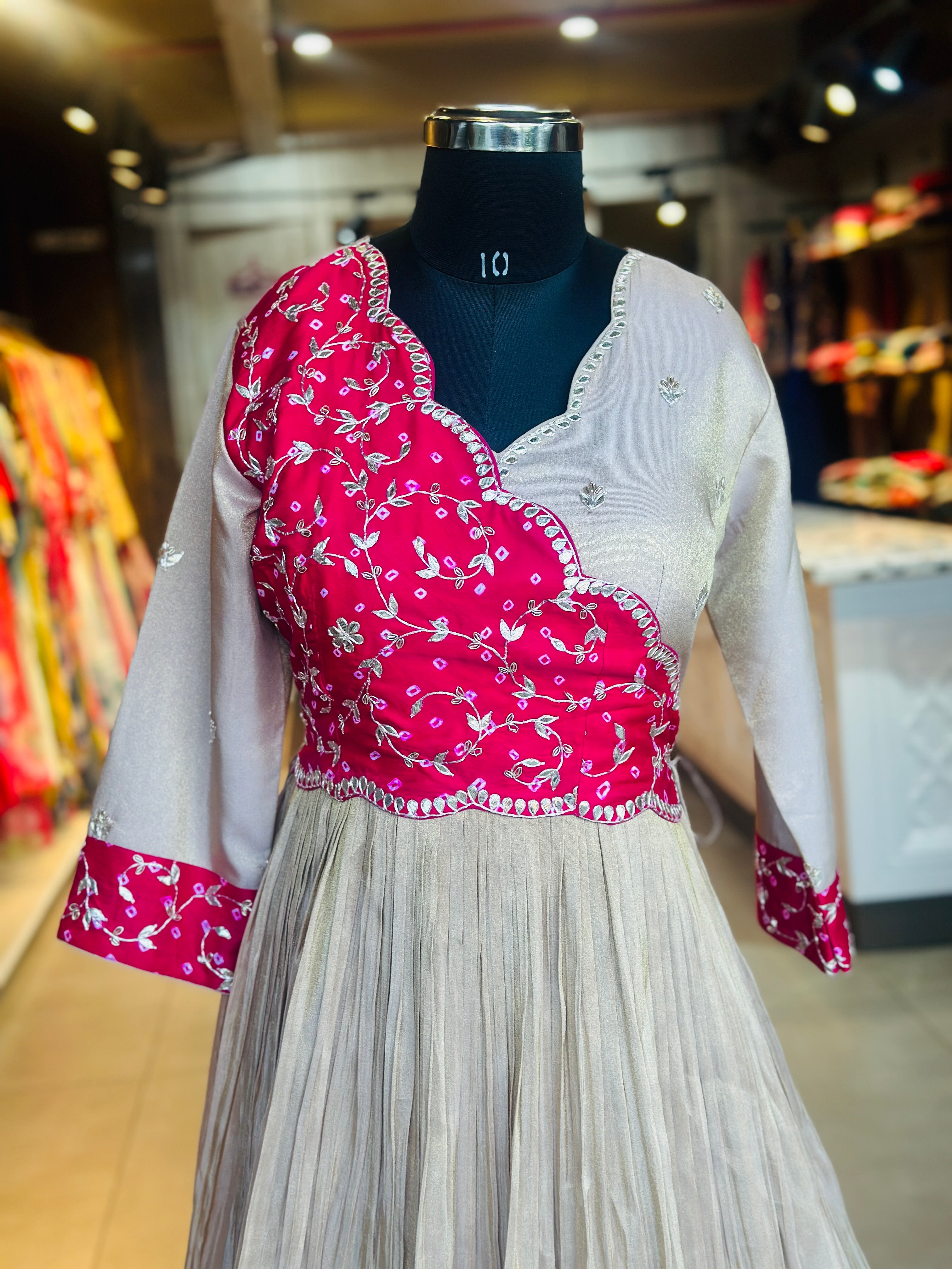 TRADITIONAL PURE ZARI TISSUE HANDWORK GOWN