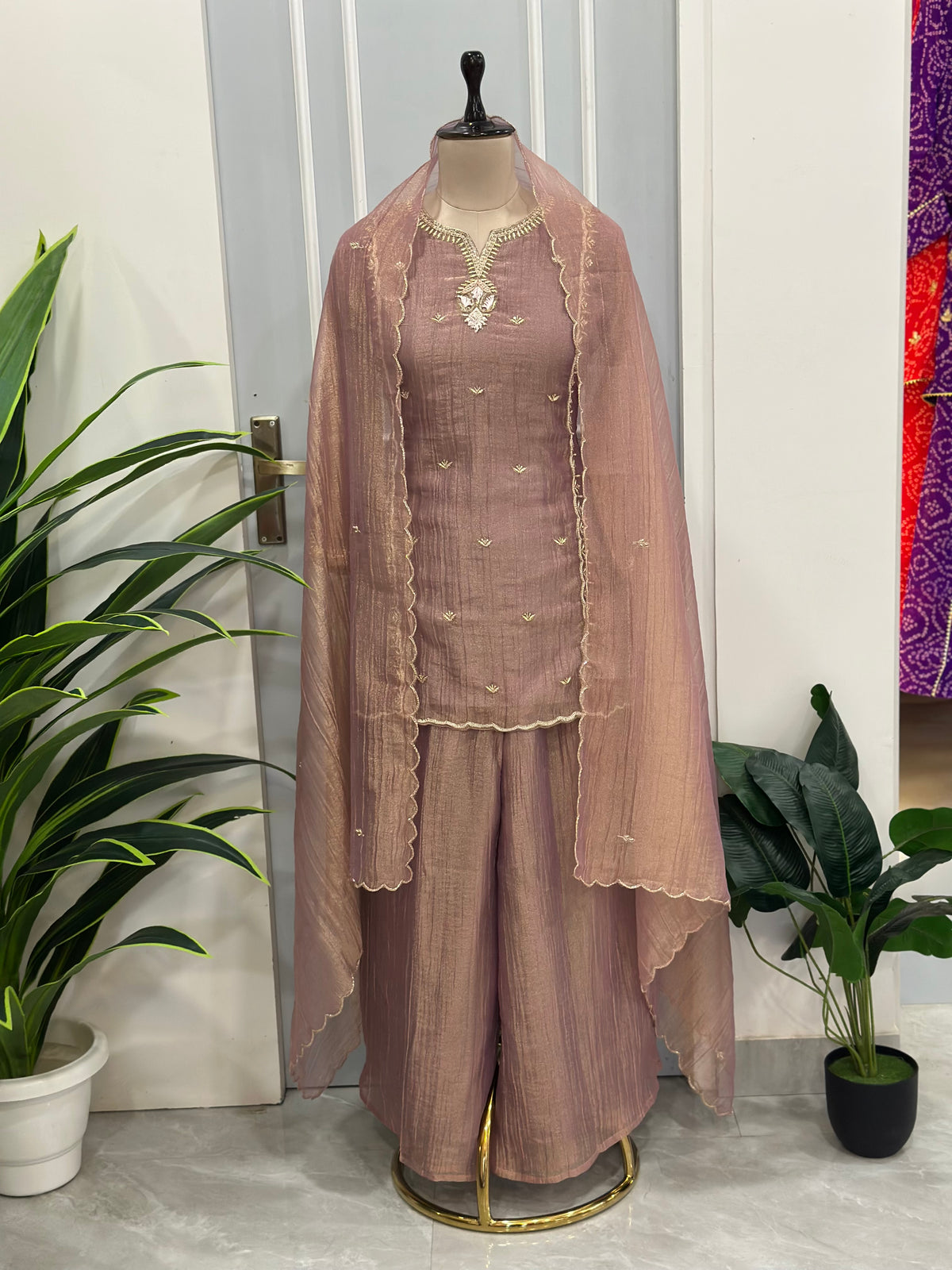 ✨ Premium Tissue Handwork Kurta Palazzo Dupatta Set ✨